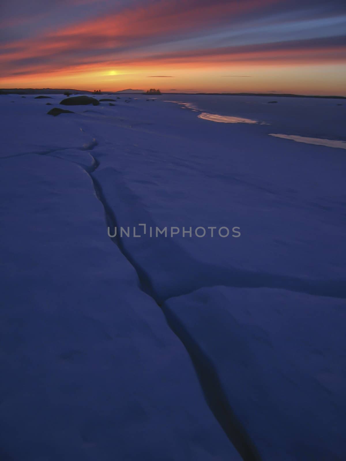 Beautiful landscape of winter sunset