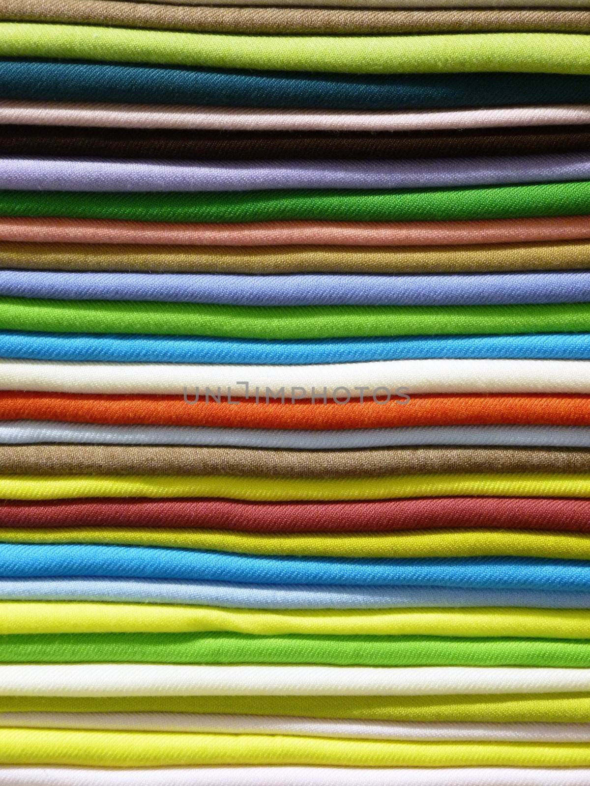 Stacked on top of colored fabrics