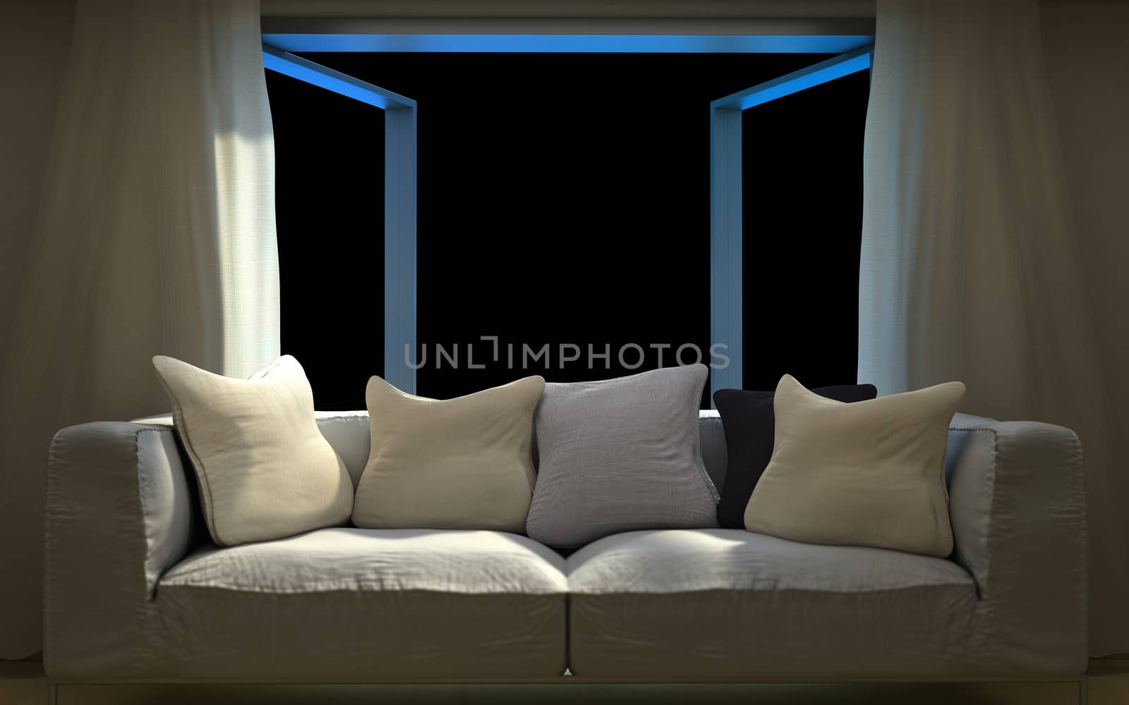 vacation concept background with interior elements and black masking area by denisgo