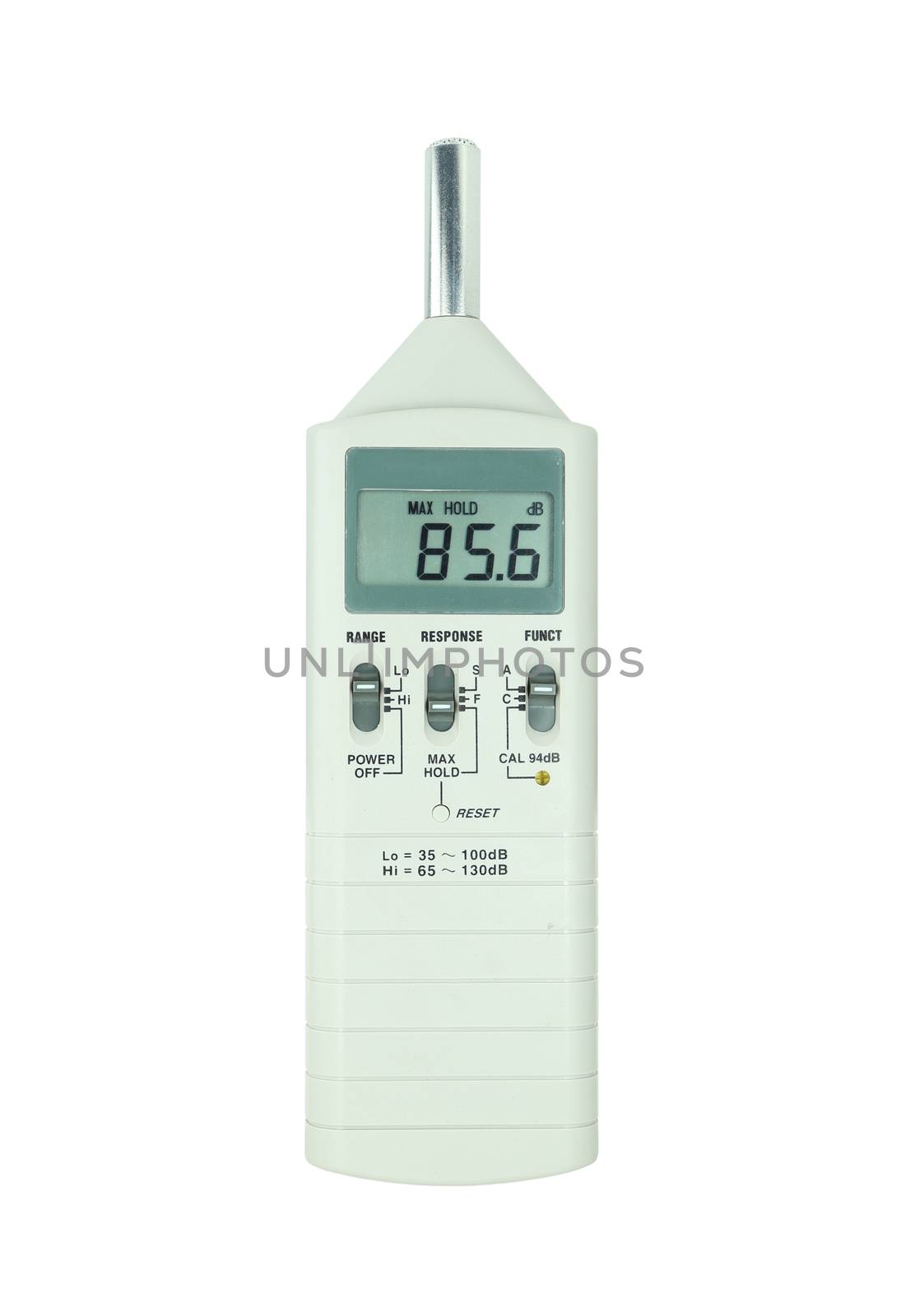 sound level meter on white background (with clipping path)