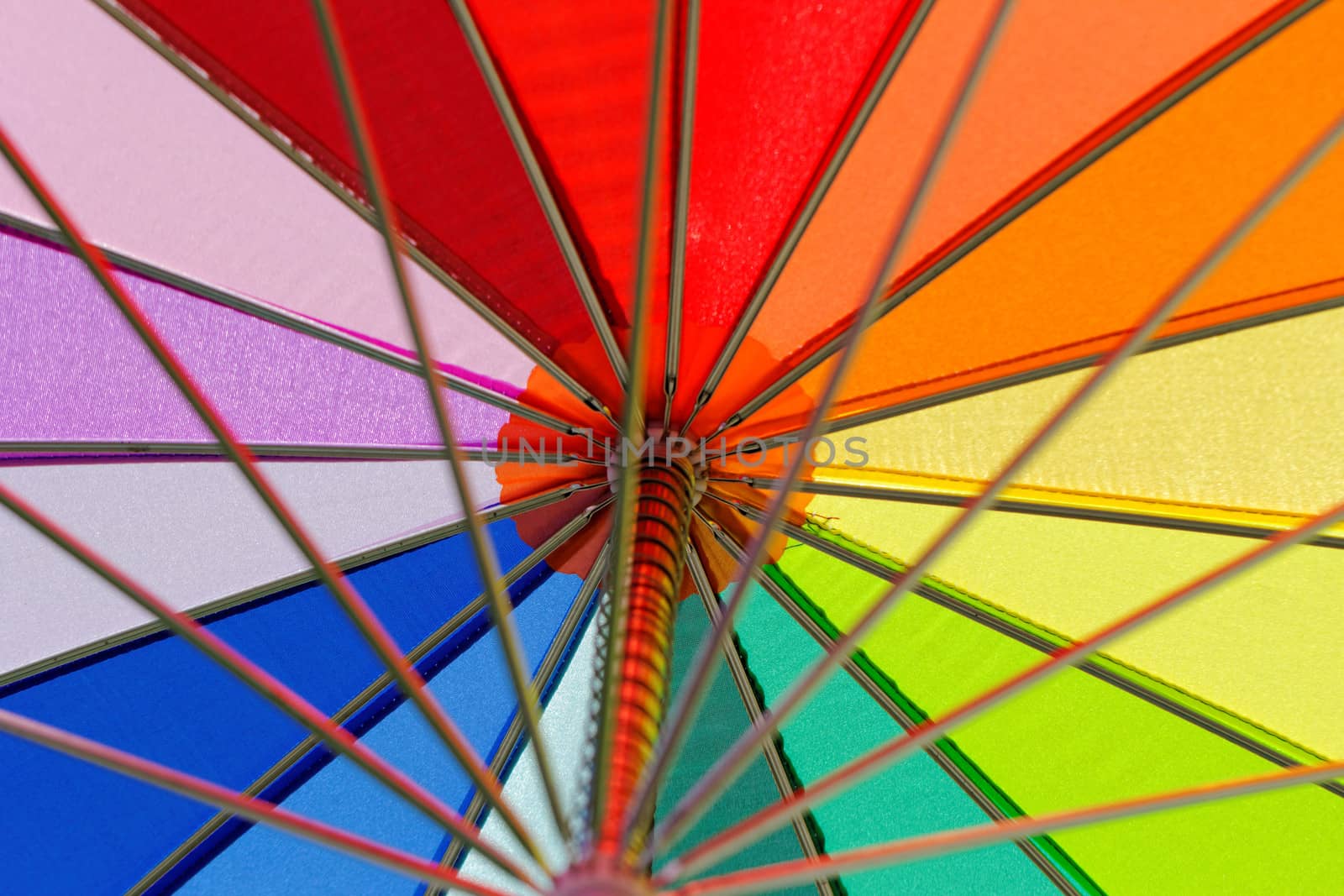 rainbow colored umbrella close-up