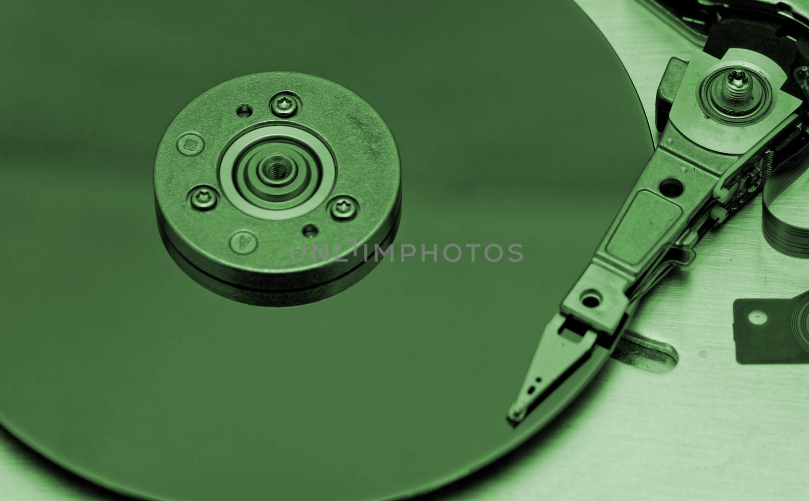 Open computer hard drive on white background by NagyDodo