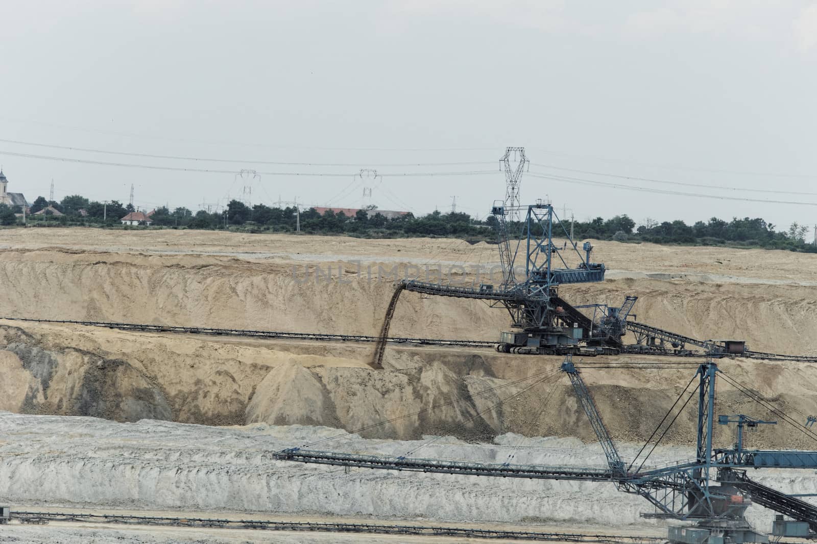 Coal mining in an open pit with huge industrial machine