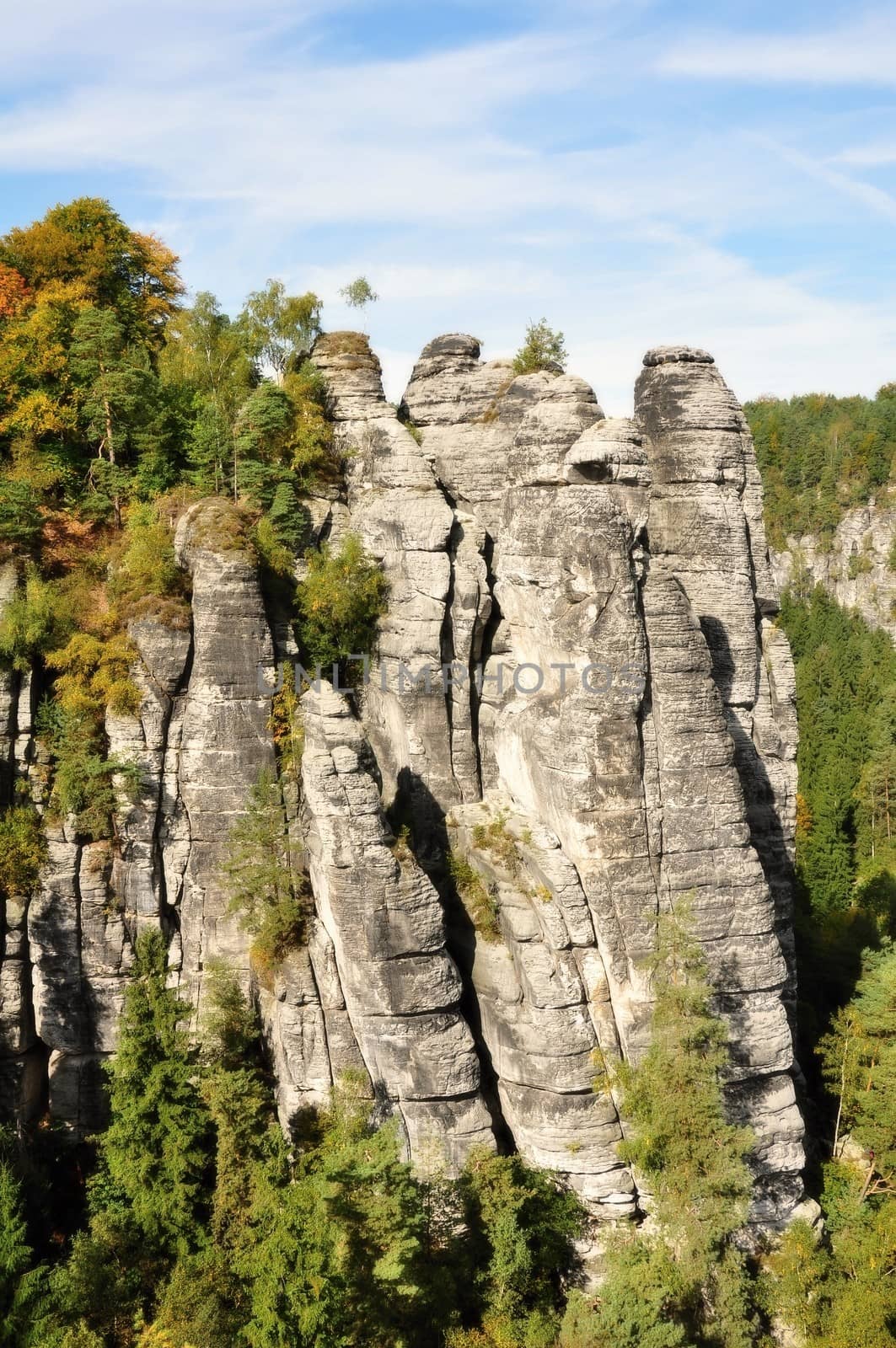 Rocks in the afternoon sun in Czech - Saxon Switzerland