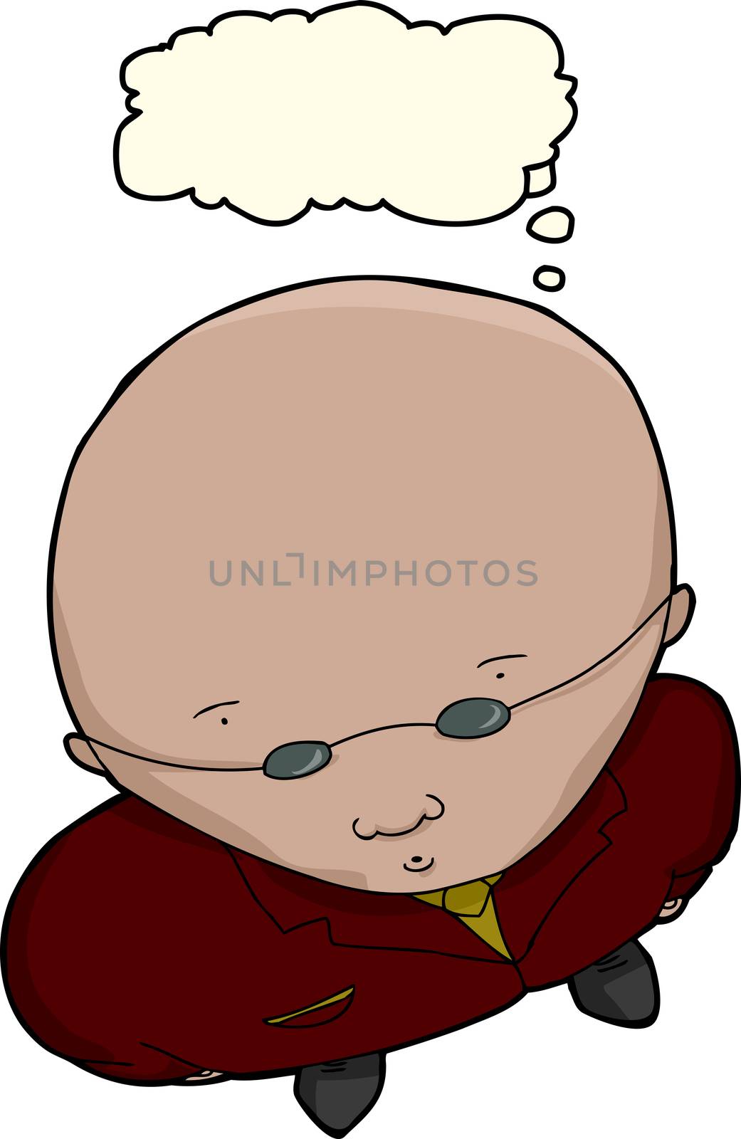 Bald whistling man in suit over isolated white background