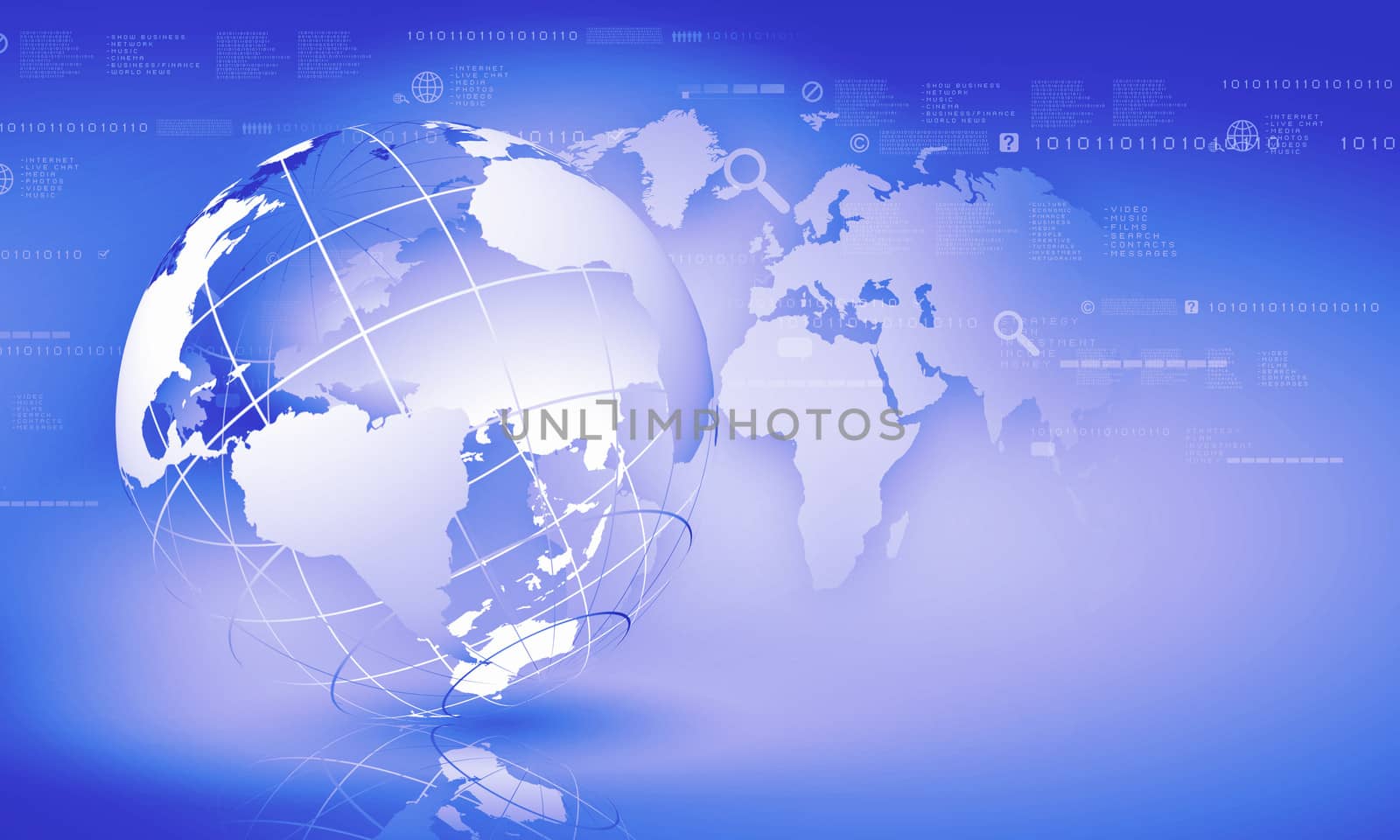 Blue digital image of globe. Background image