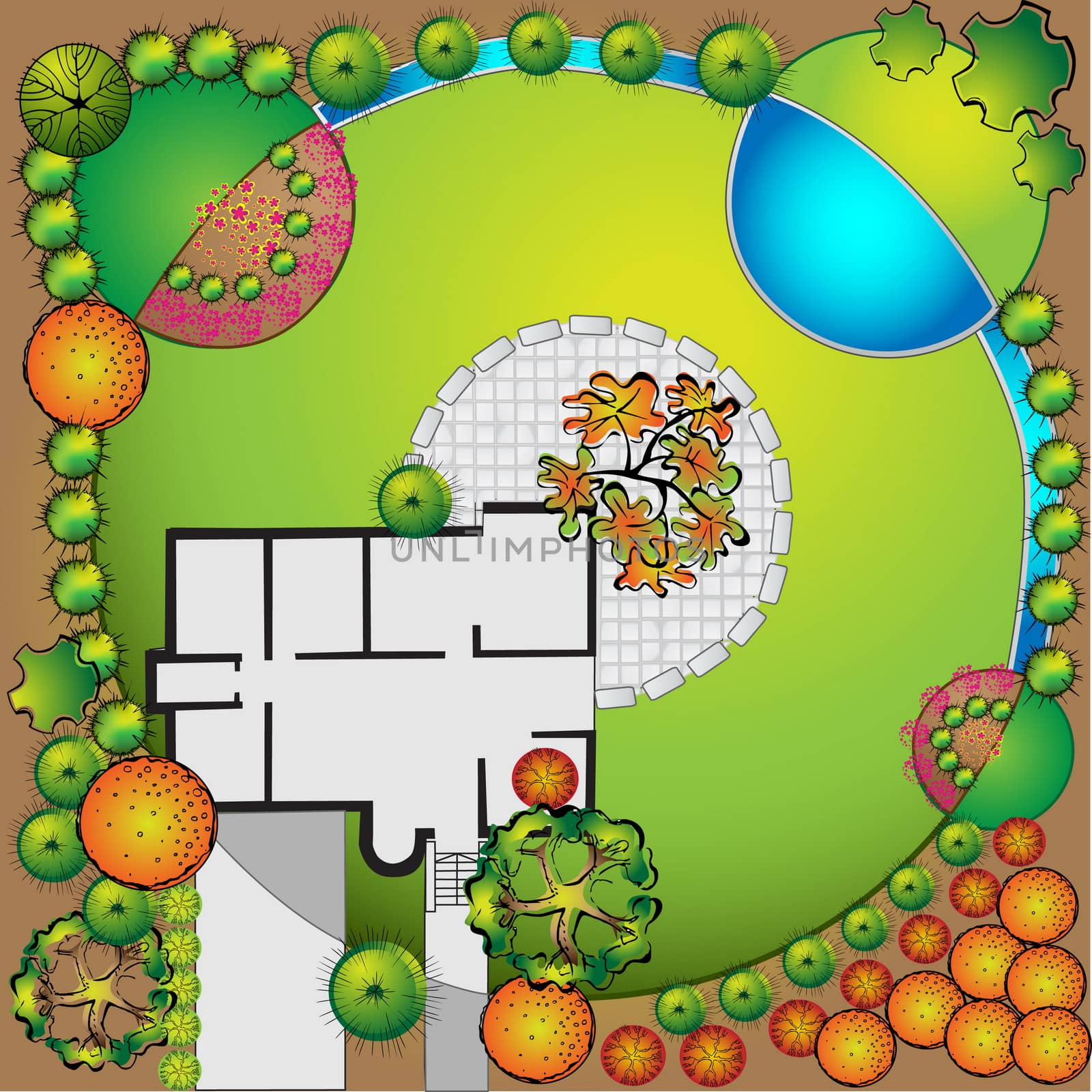 Plan of garden with plant symbols