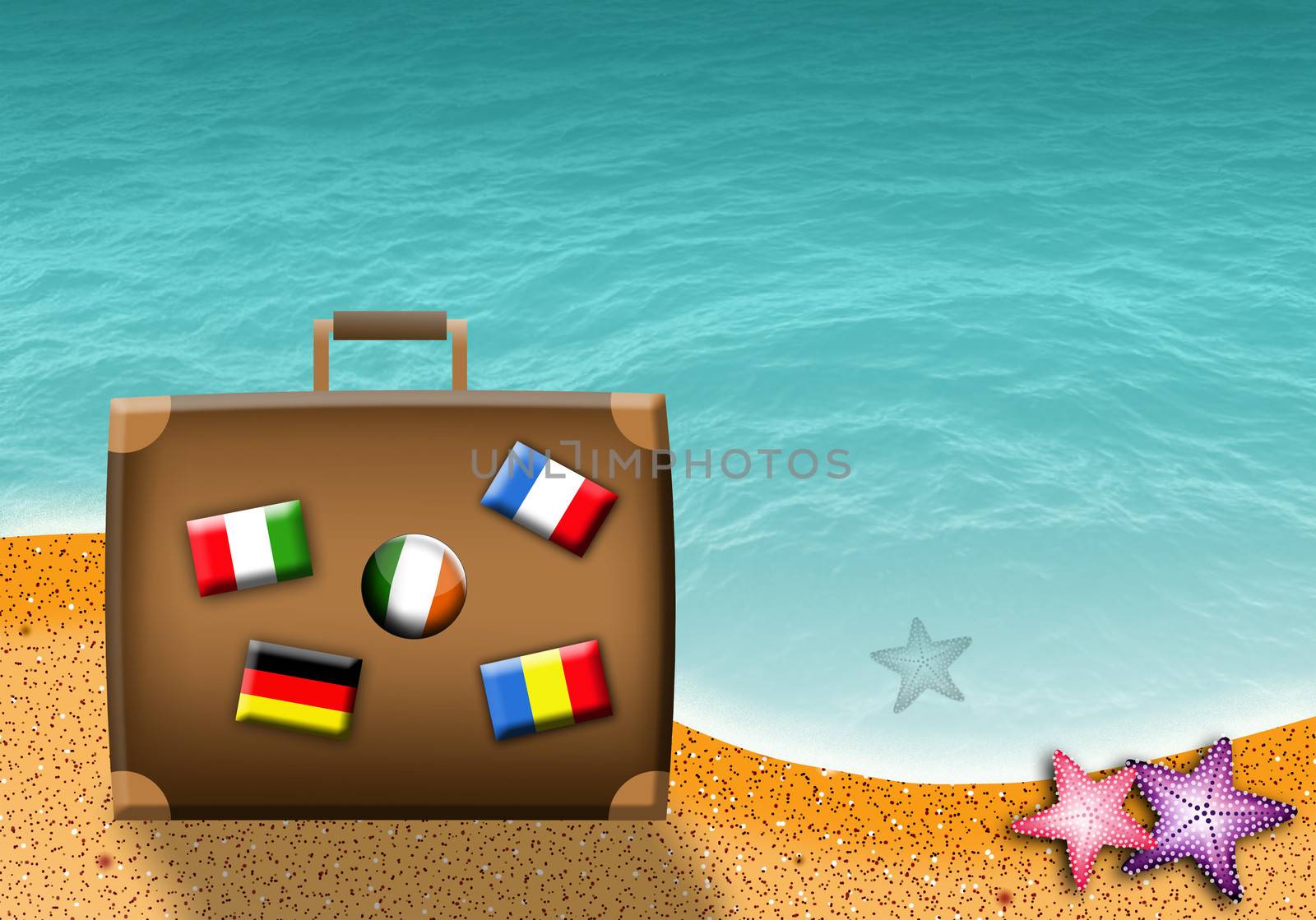 travel bag on the beach by sognolucido