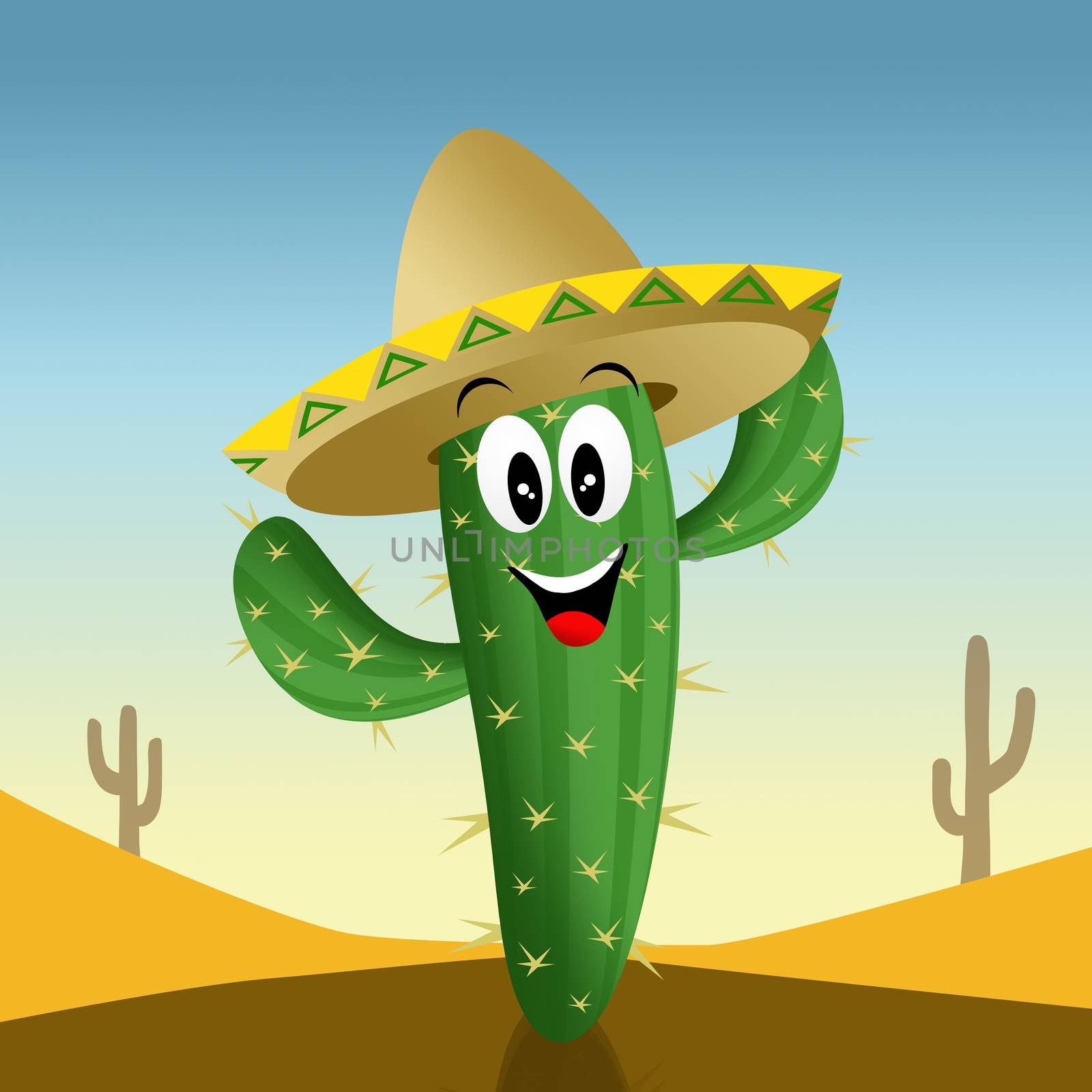Cactus cartoon with sombrero