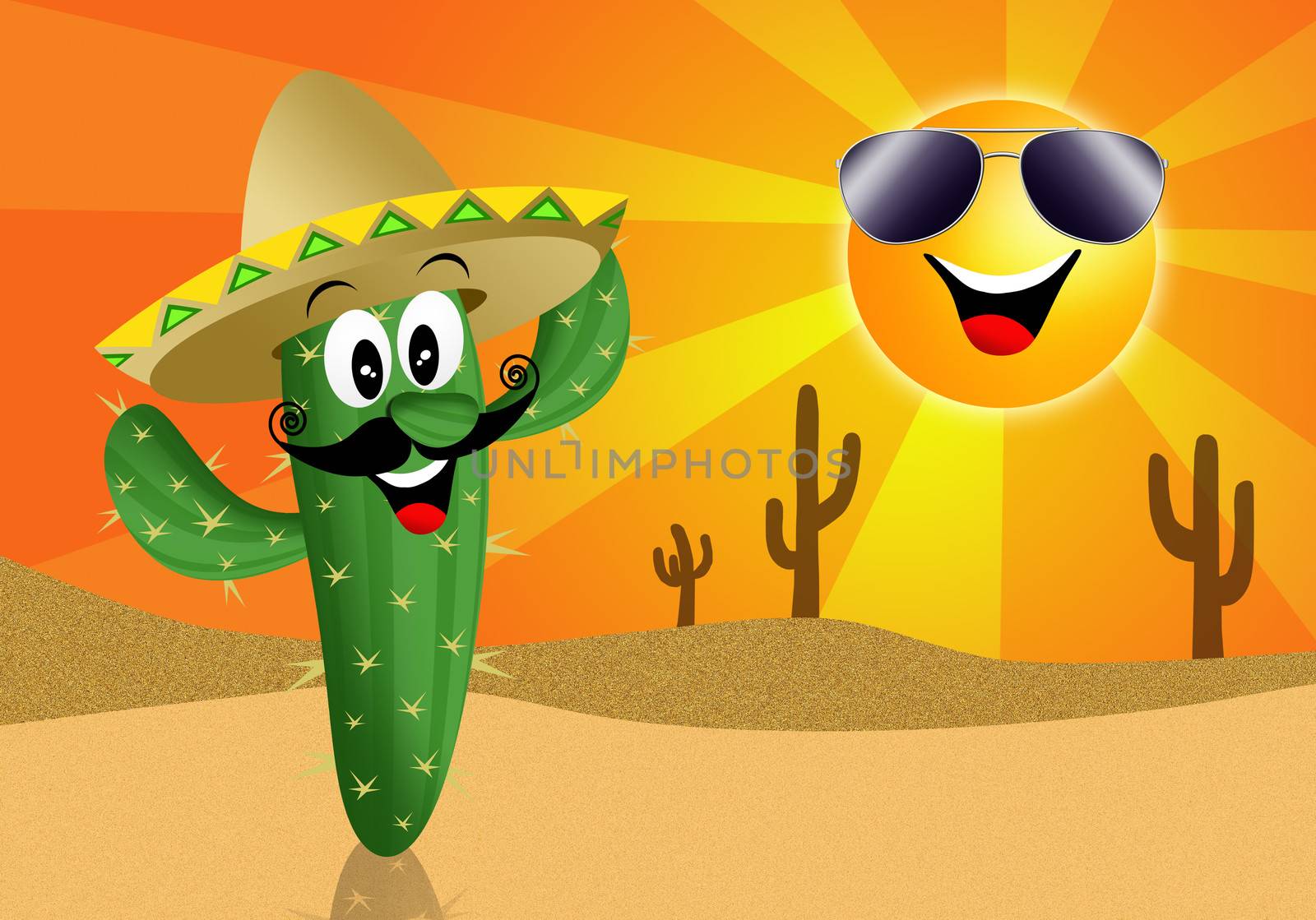 Cactus cartoon with sun