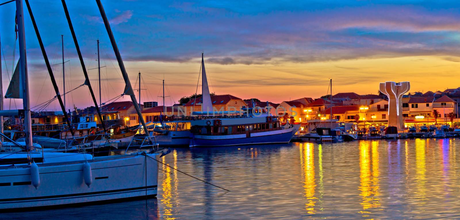 Town of Vodice harbor and monument, Dalmatia, Croatia