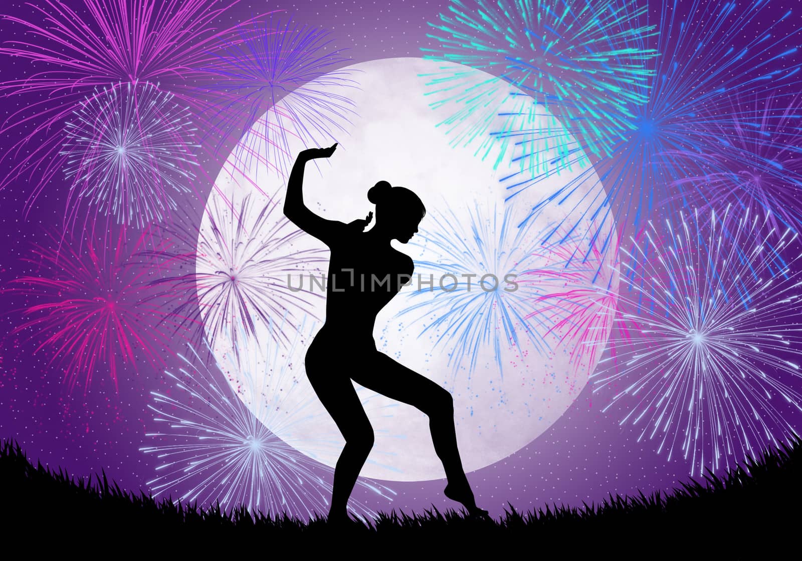 Dancing in the moonlight with fireworks