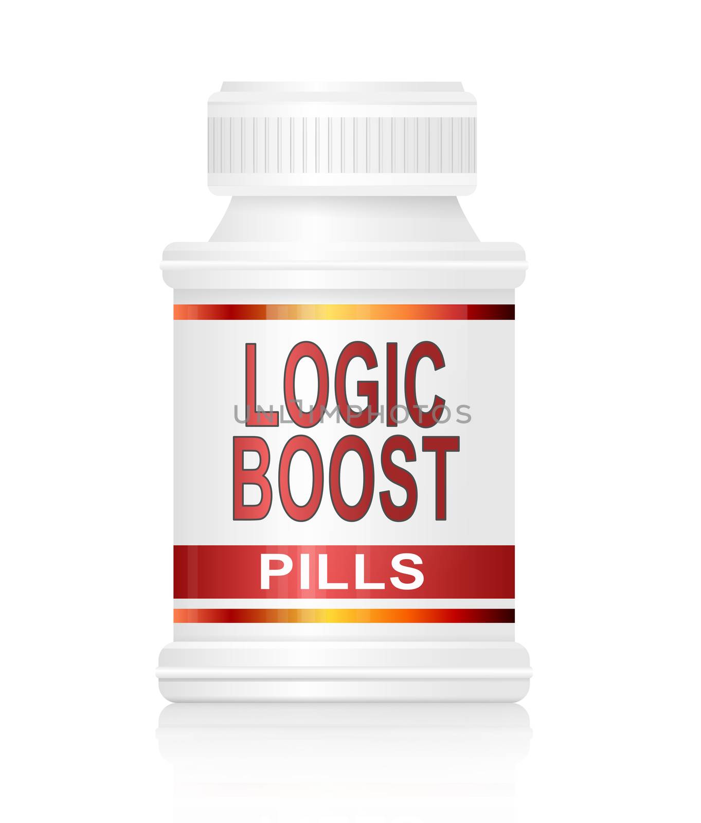 Illustration depicting a medication container with a logic boost concept.