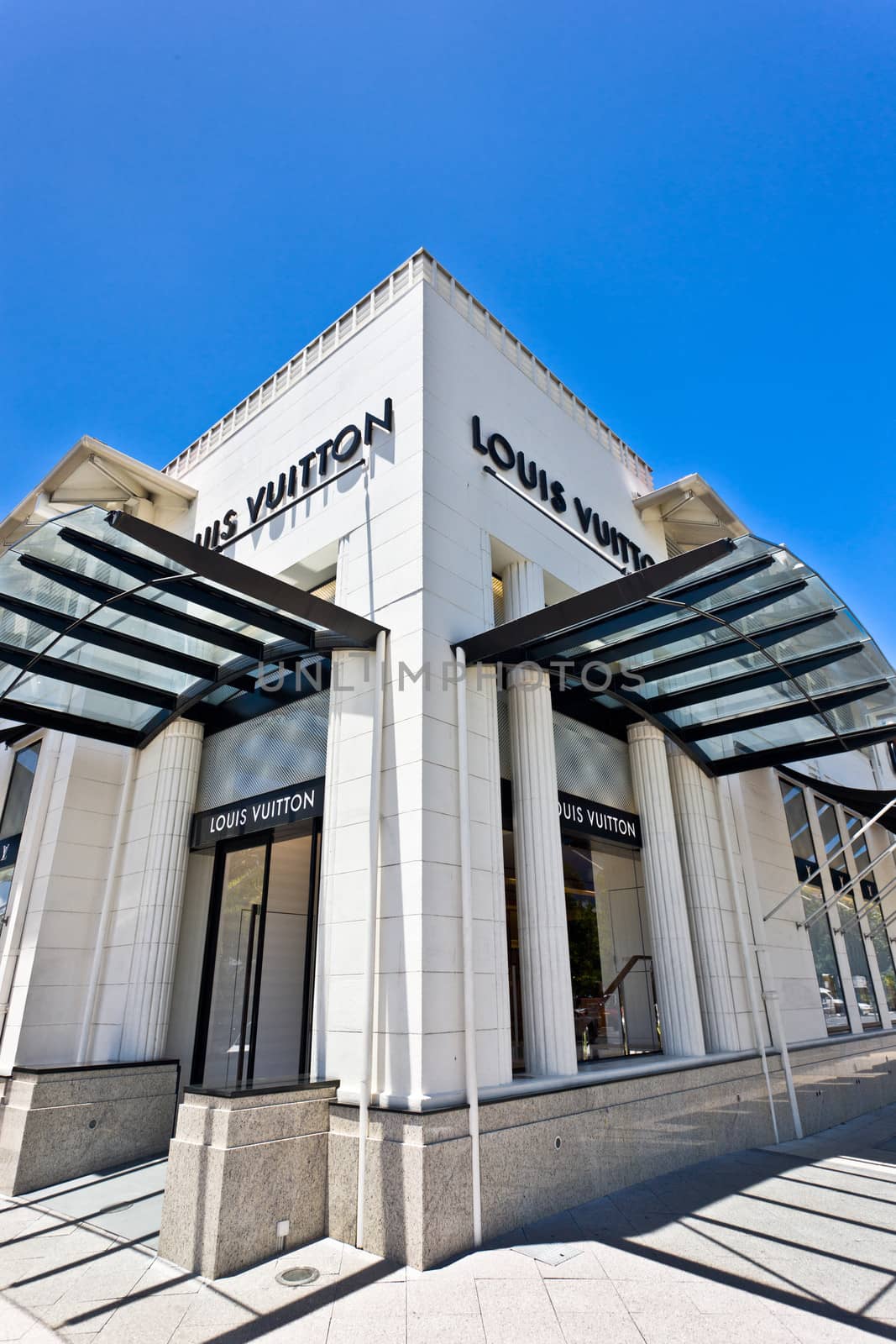 Louis Vuitton shop exterior in Cairns, Australia with the entrance and name visible