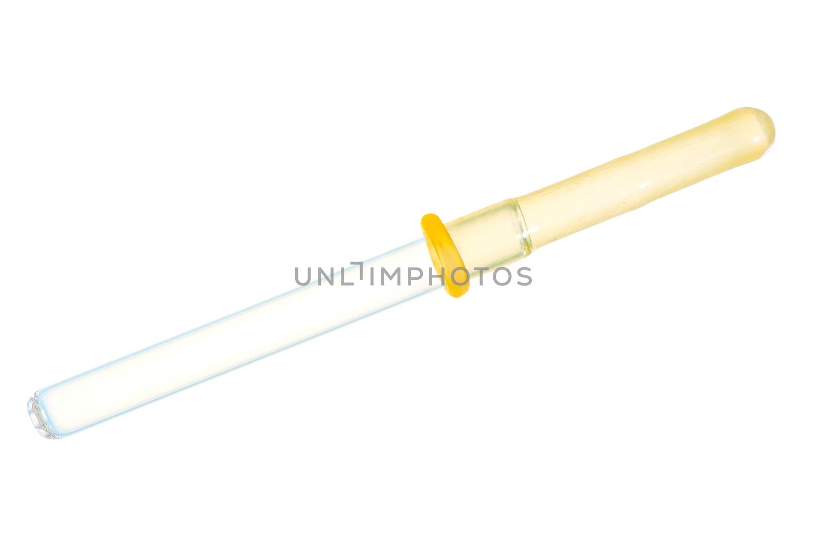 Clinic glass pipette close-up on white background