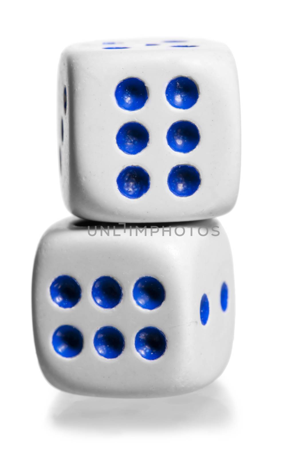 two white dice stand by each other on a white background