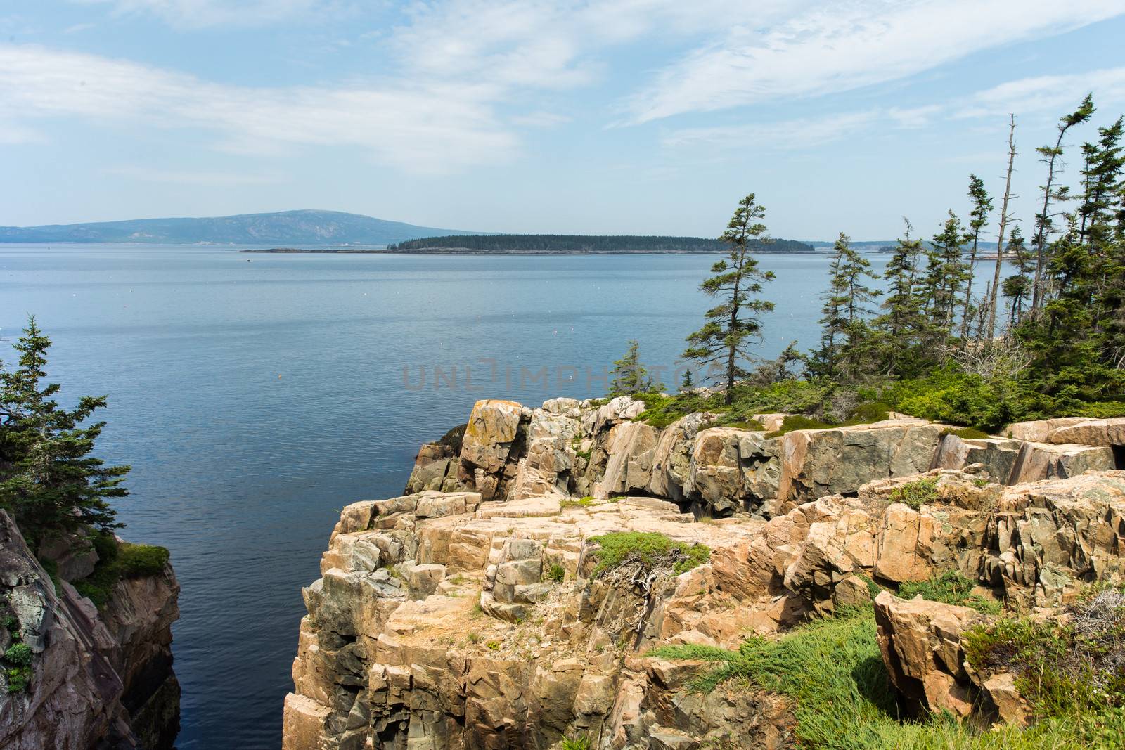 This image shows the view from Raven's Nest on the Schoodoc Peninsula. In the far background is Mount Desert Island.