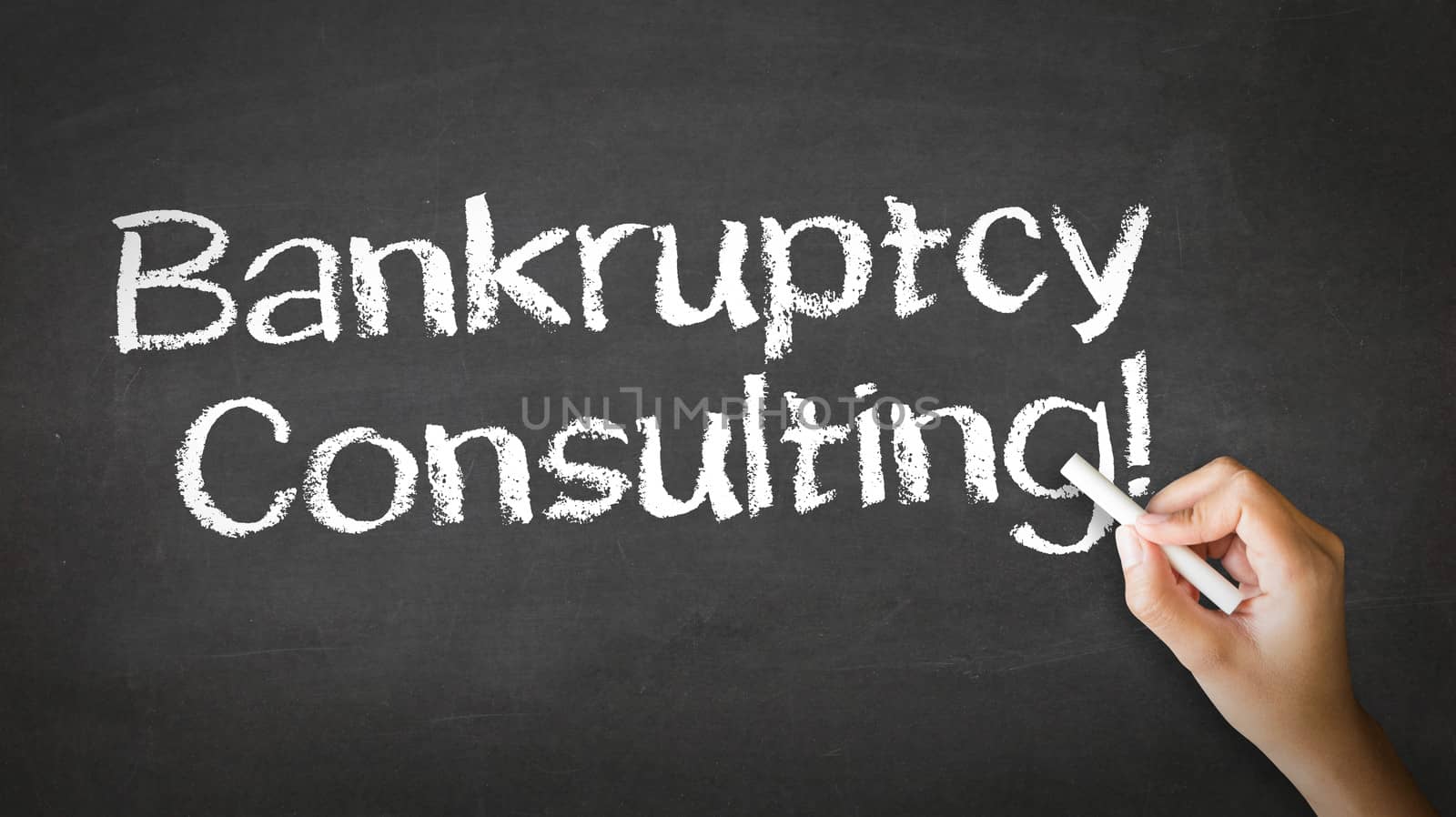 A person drawing and pointing at a Bankruptcy Consulting Chalk Illustration