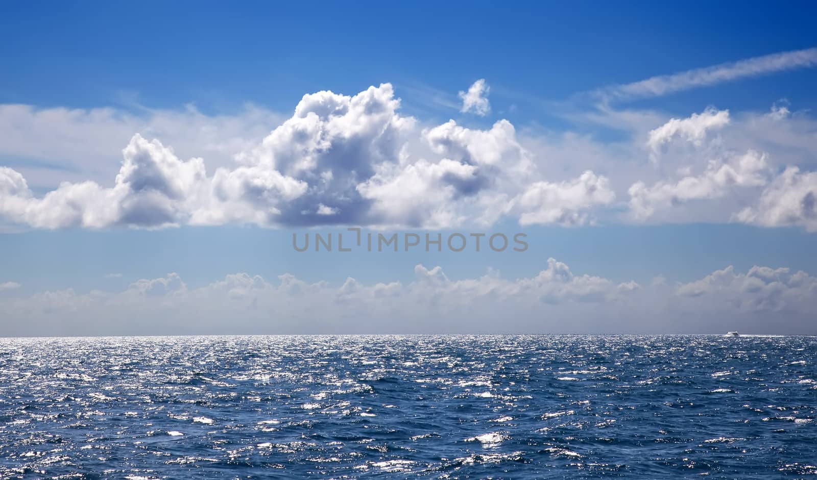 Blue sky and beautiful blue ocean and horizon