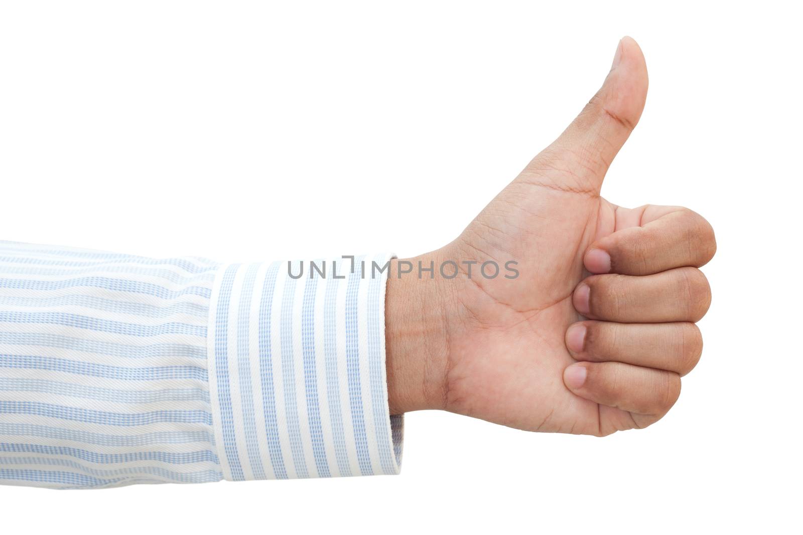 Hand of business man with thumb up