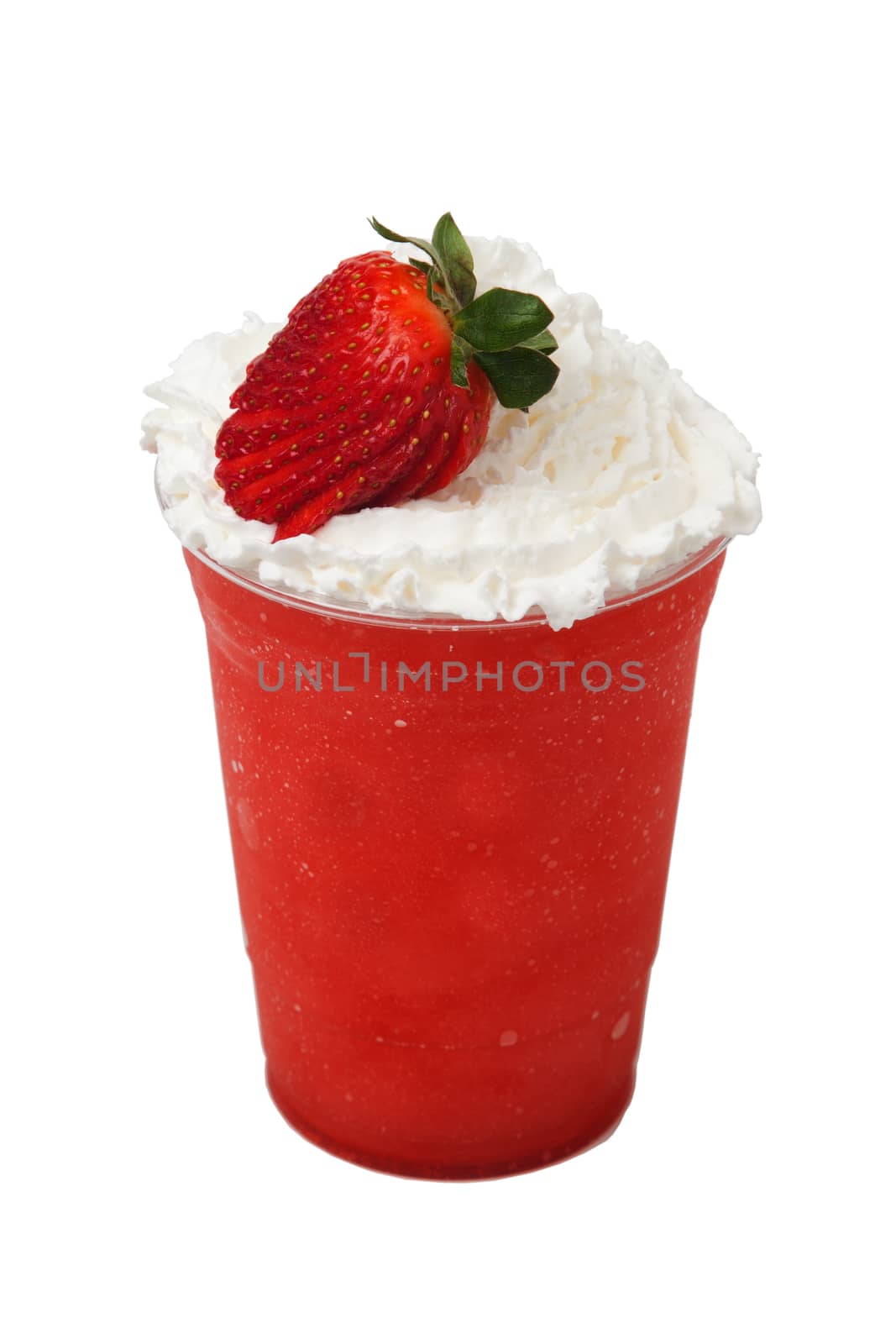 Generic frozen strawberry drink with whipped cream. Isolated on white.