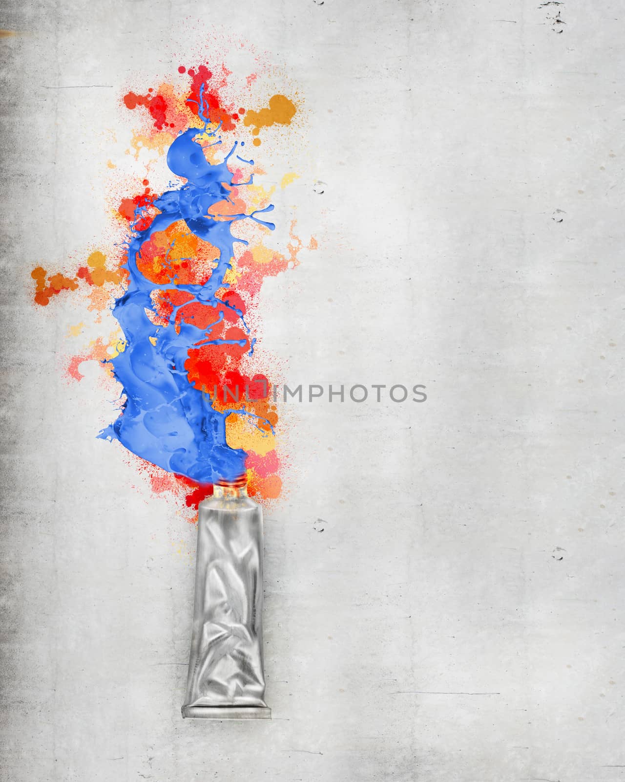 Image of paint tube with color splashes