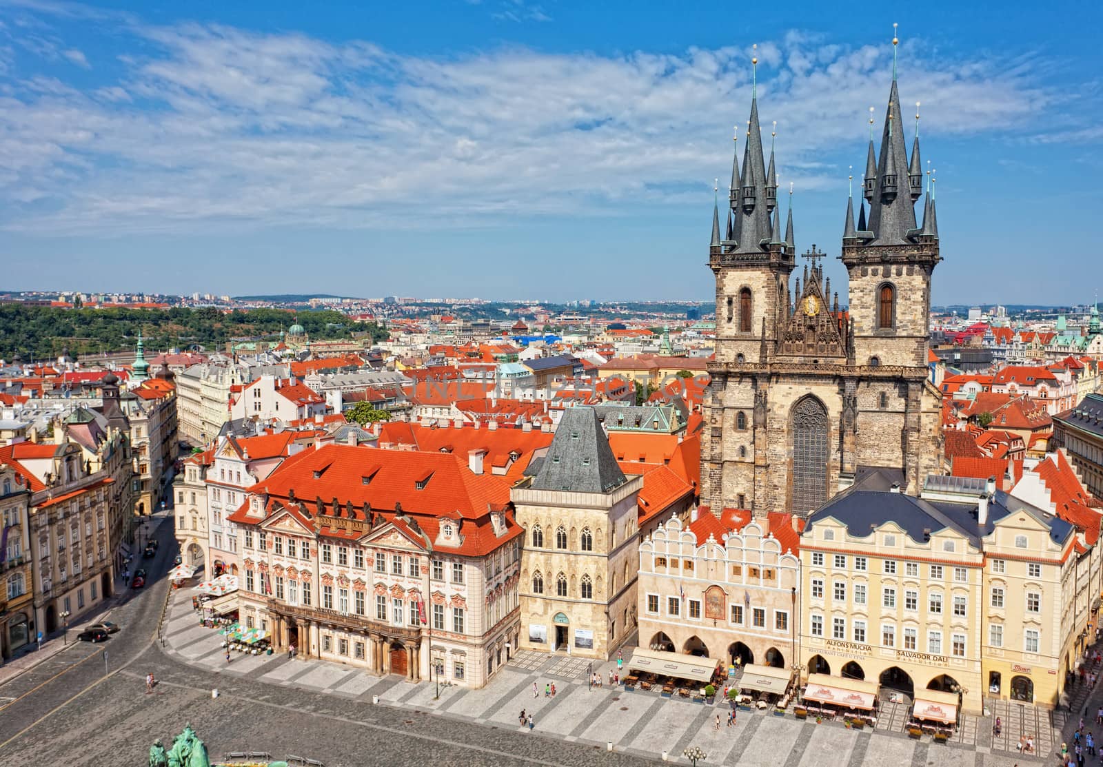 Cityscape of Old Town Square in Prague , Jule 28, 2013, Czech Republic. Annually Prague is visited by more than 3,5 million tourists.
