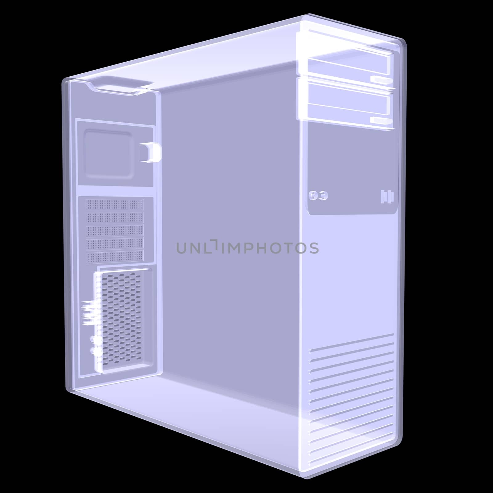 Computer case. X-ray render on the black background