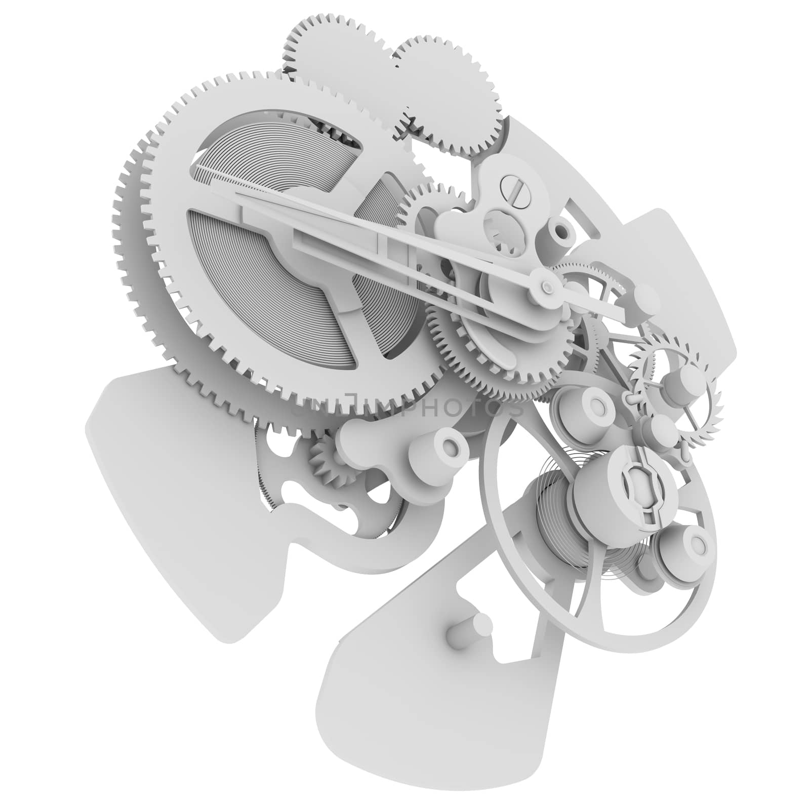 Clock mechanism. Isolated render on a white background