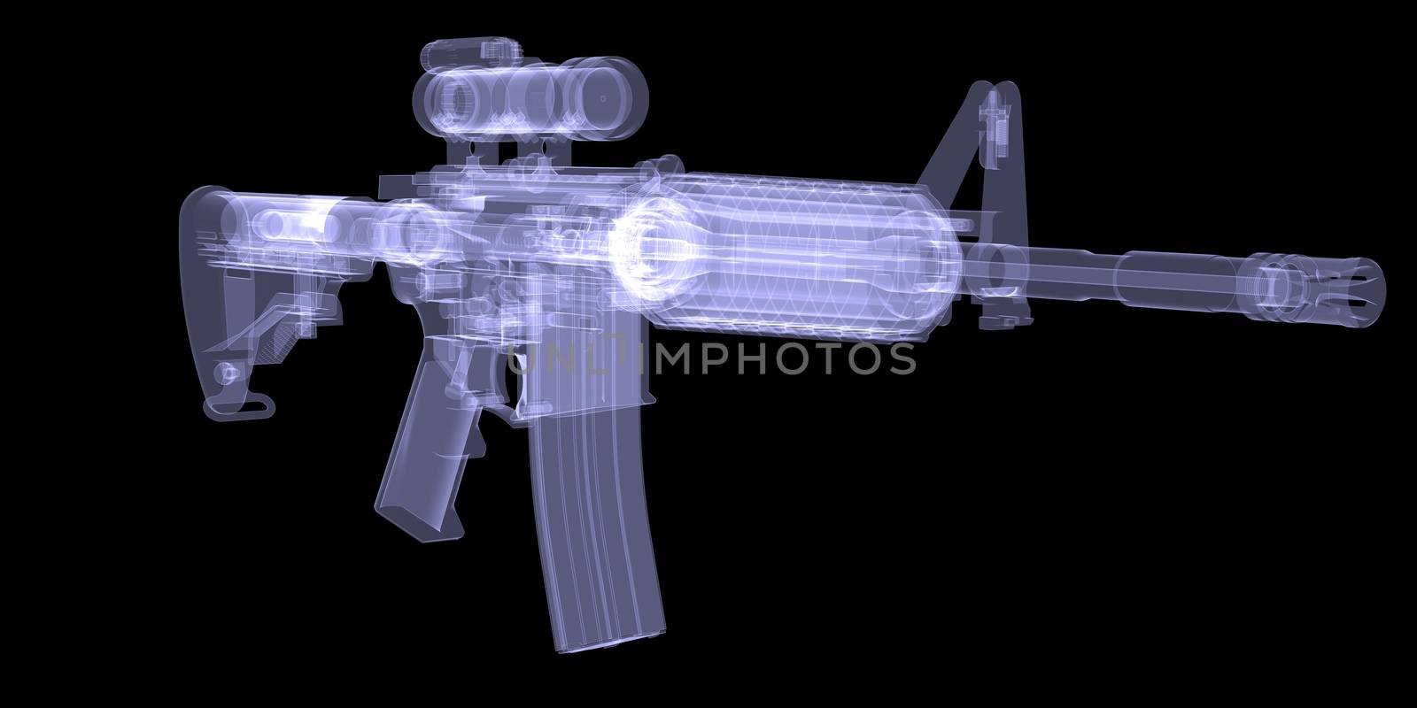 American rifle. X-ray render on black background