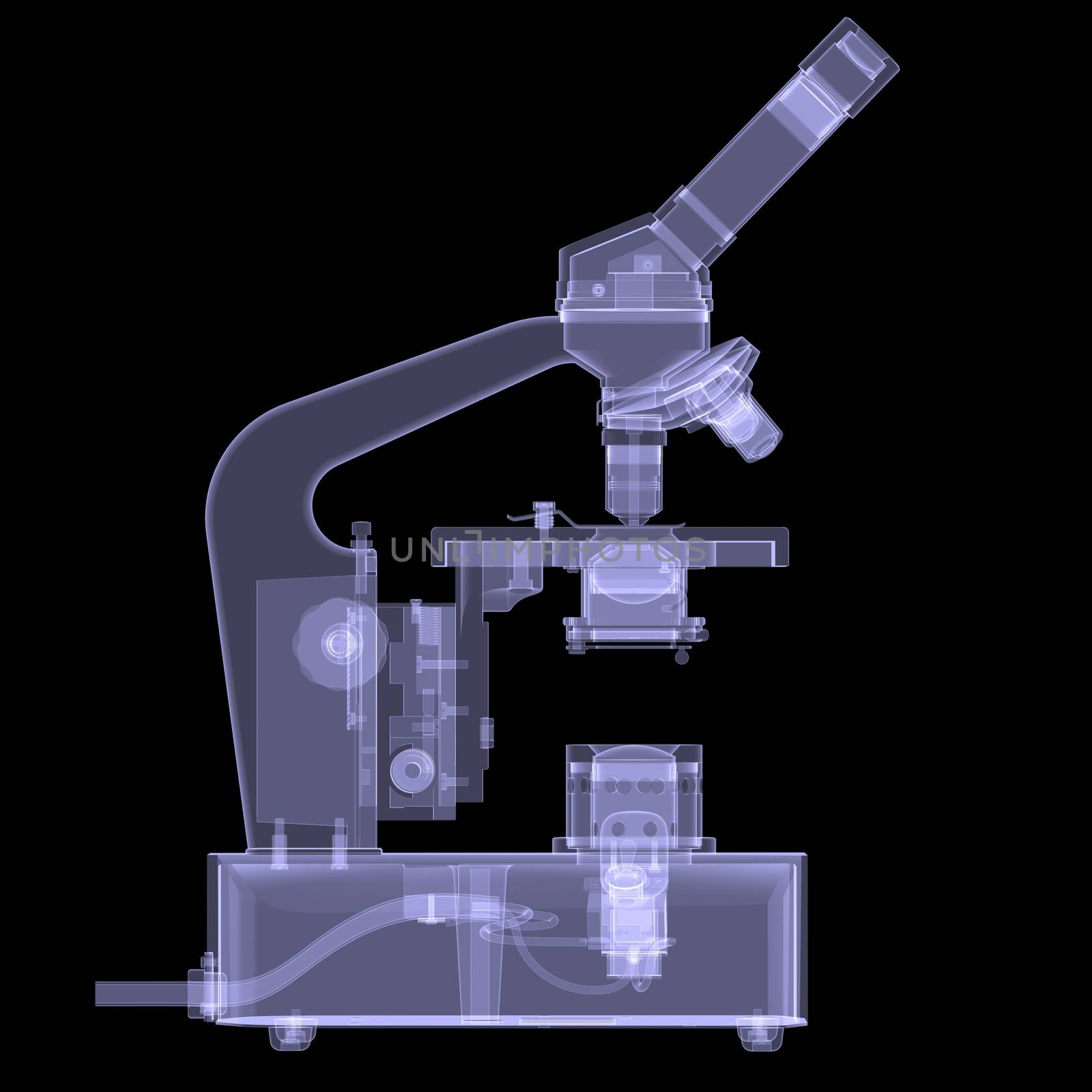 Microscope. X-ray render on a black background