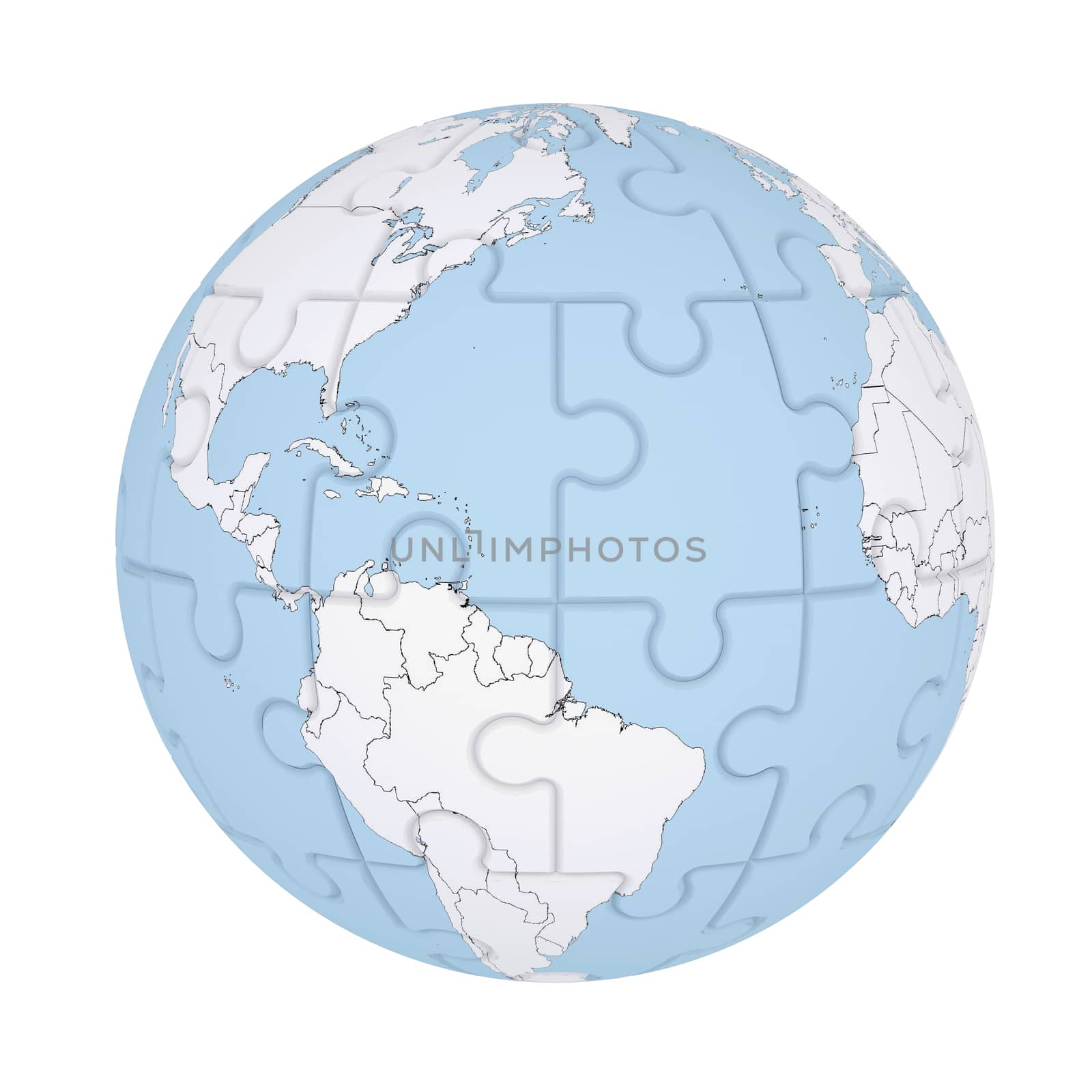 Earth consisting of puzzles. Isolated render on a white background