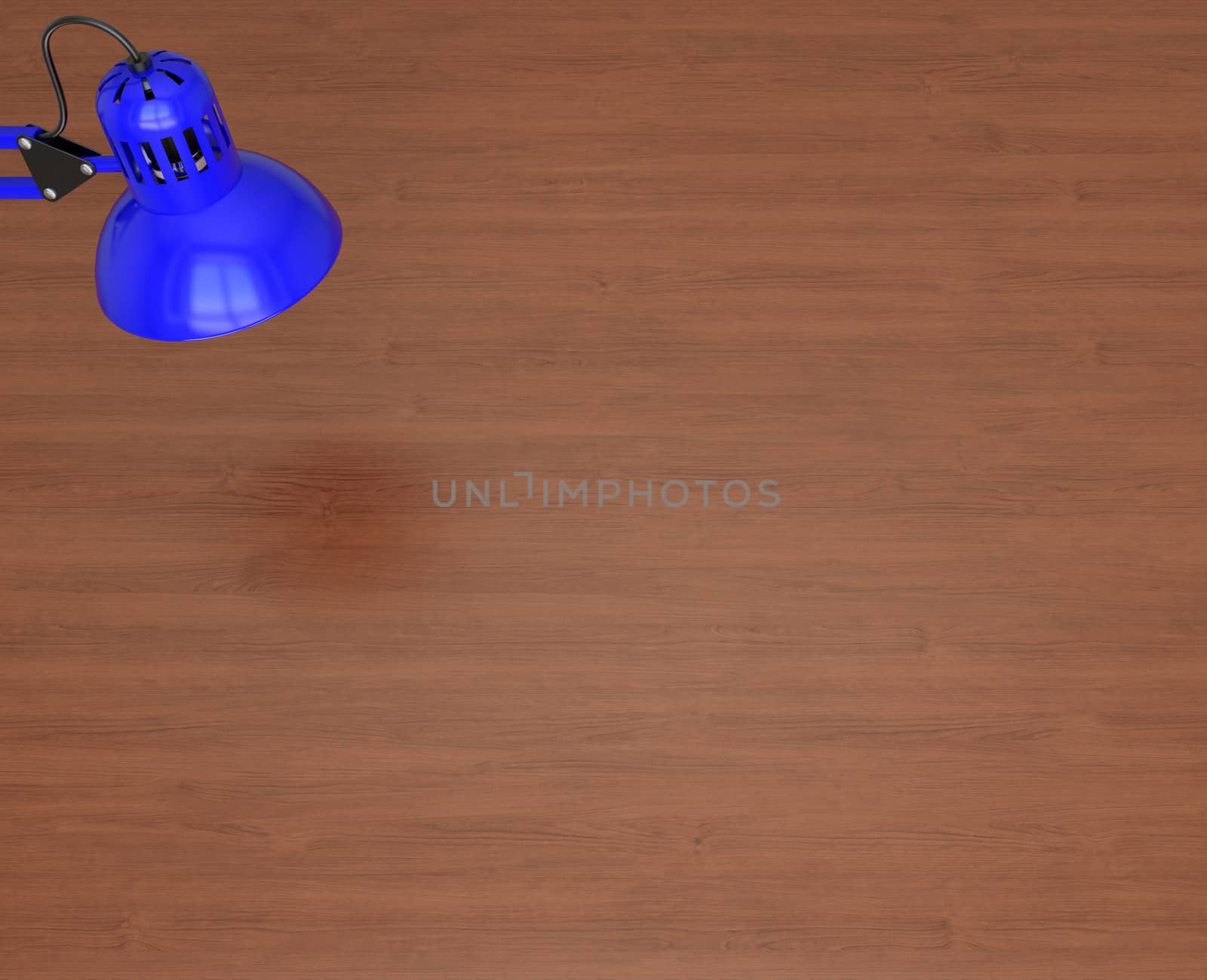 Desktop surface and blue lamp. 3d render