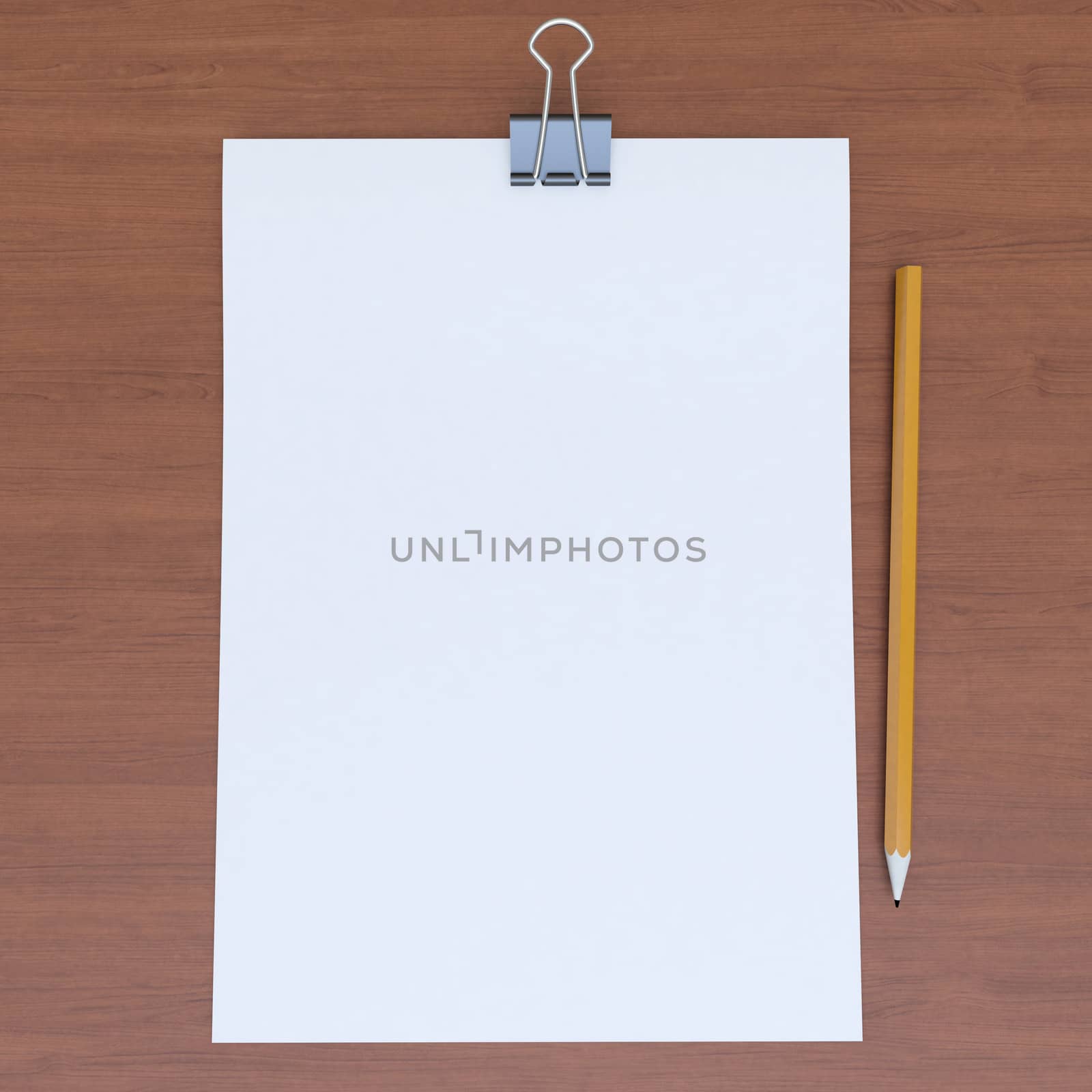 Sheet of paper and pencil on the wood table by cherezoff