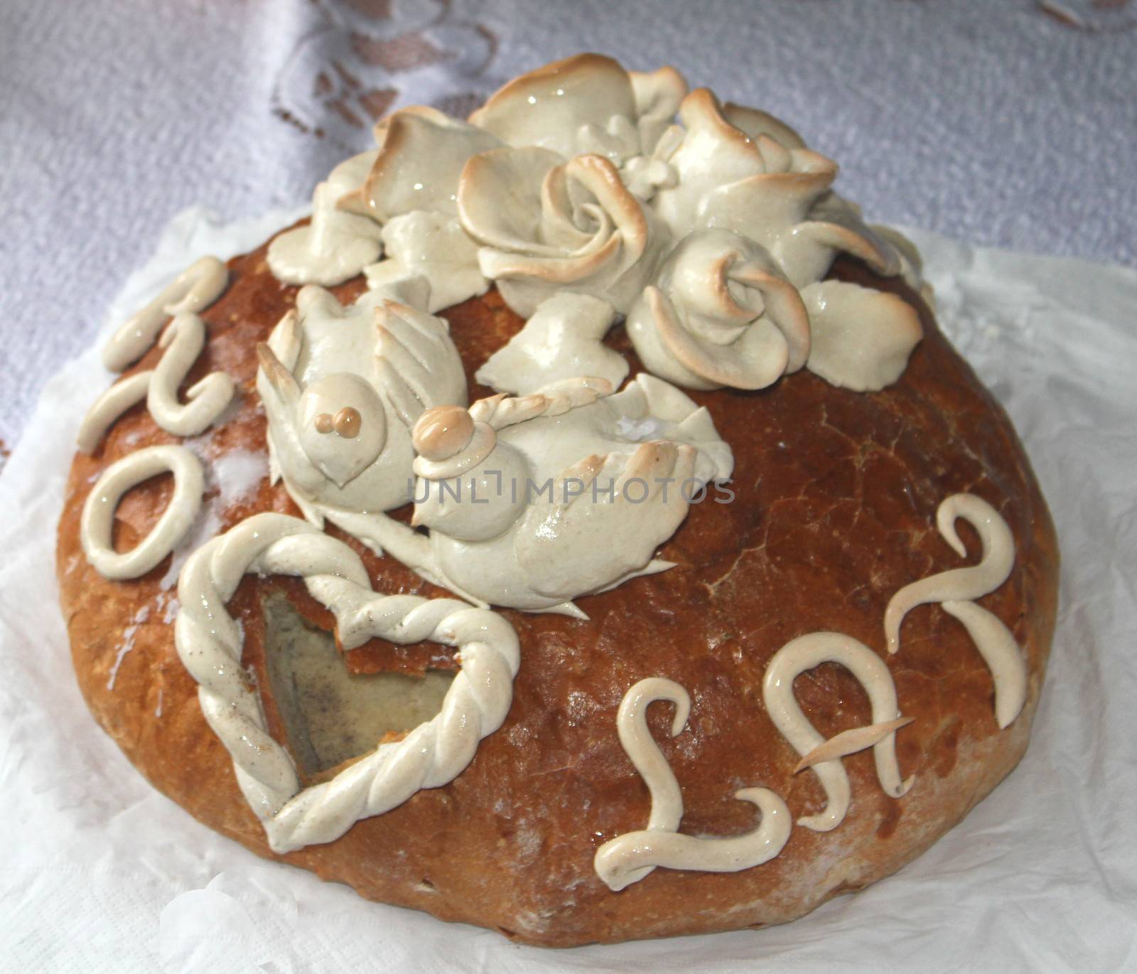 Wedding bread with doves in love
