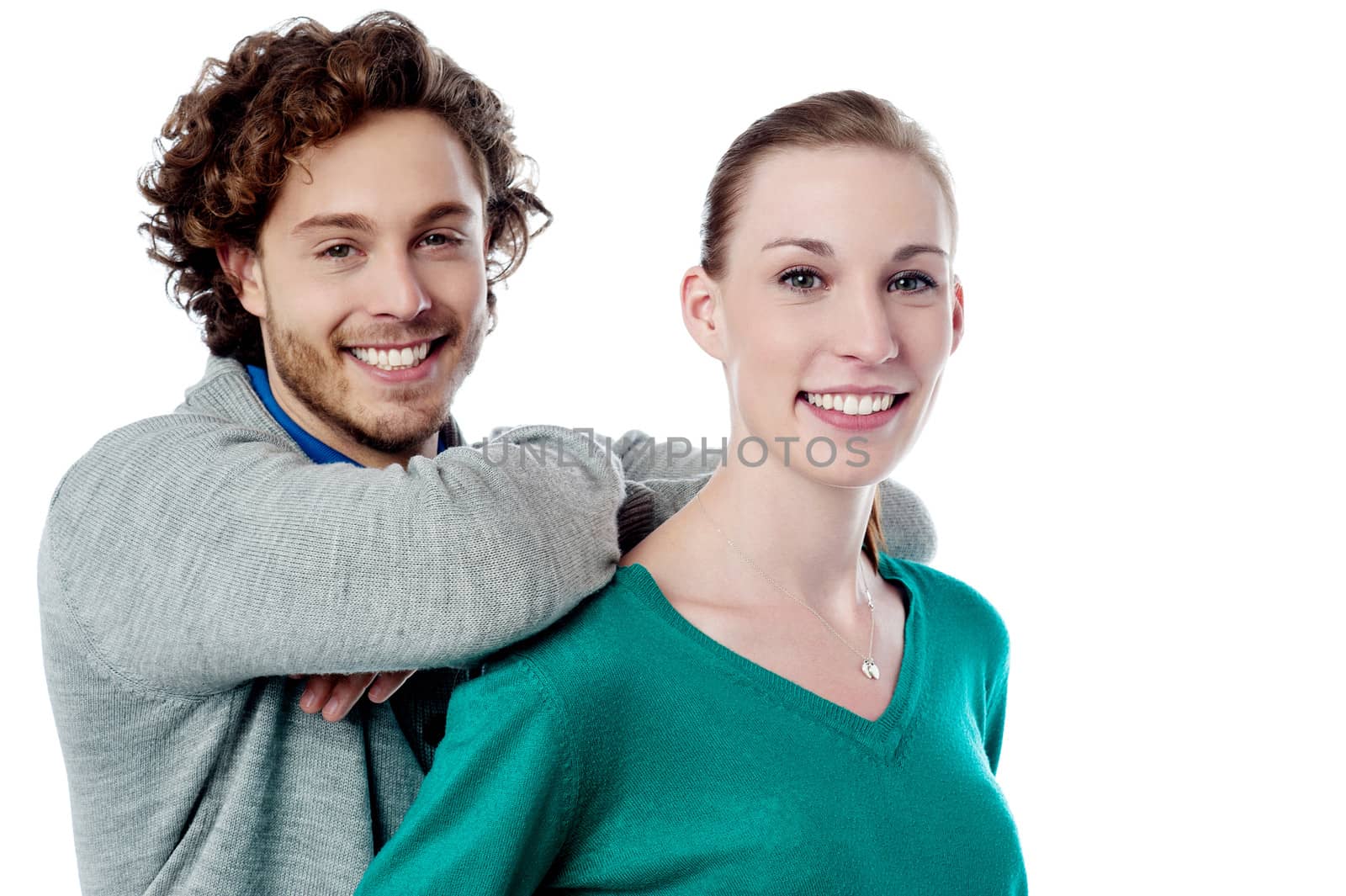 Young guy leaning on his girlfriend's shoulders