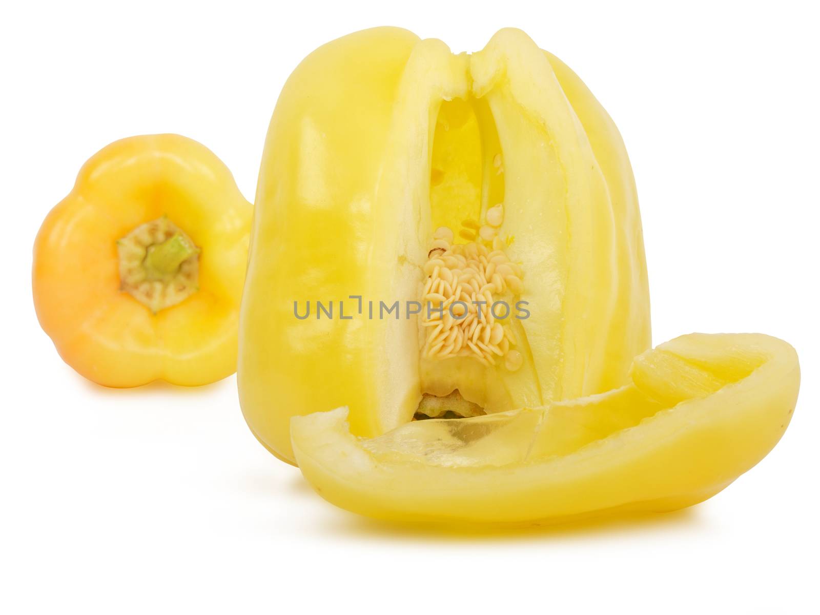 fresh yellow paprika, studio shot, isolated on white background