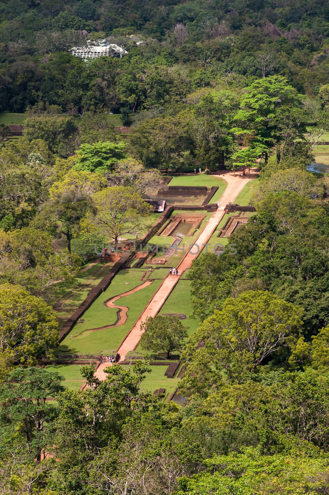 Sigiriya gardens - the oldest surviving historic gardens in Asia. View from the summit of the Sigiriya rock.