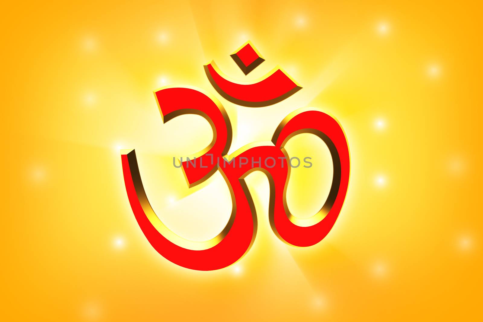 Golden shine Om indian symbol on grey