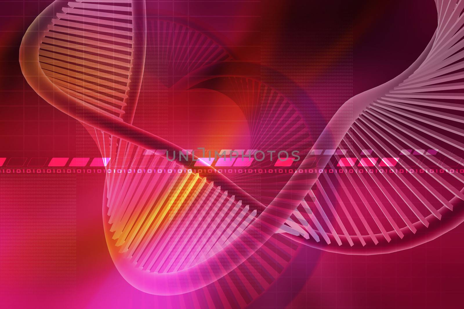 Digital illustration of a dna in colour background