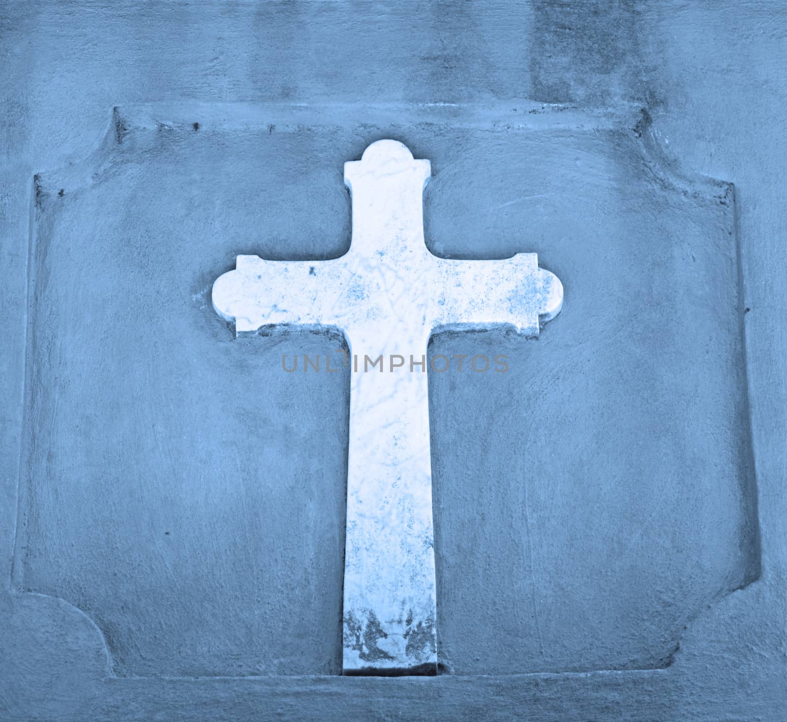 christian cross in blue to represent religion