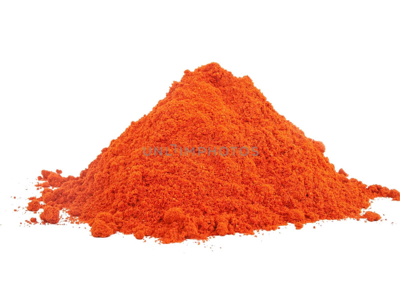 red sweet paprika powder isolated on white background