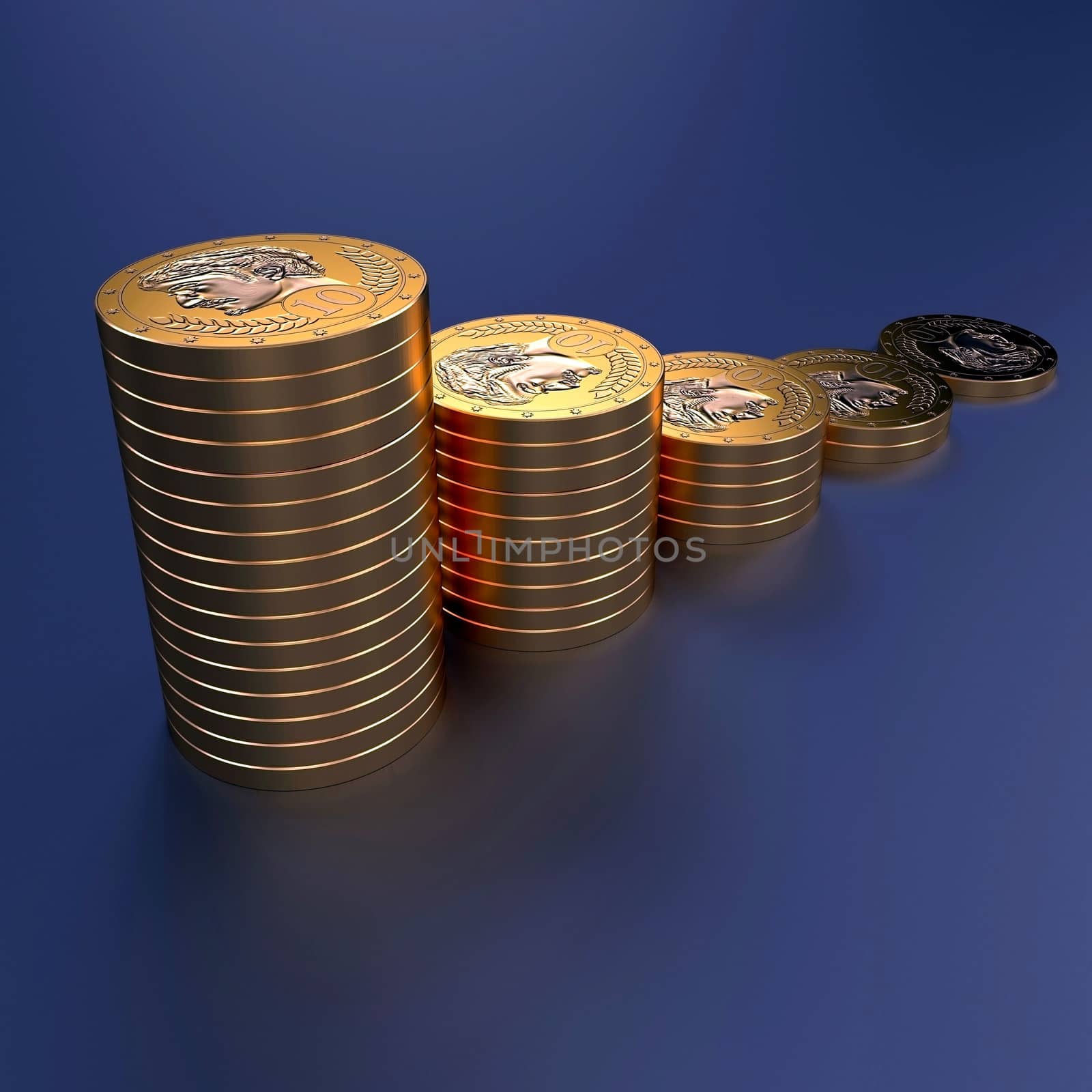 gold coins stack on the blue background