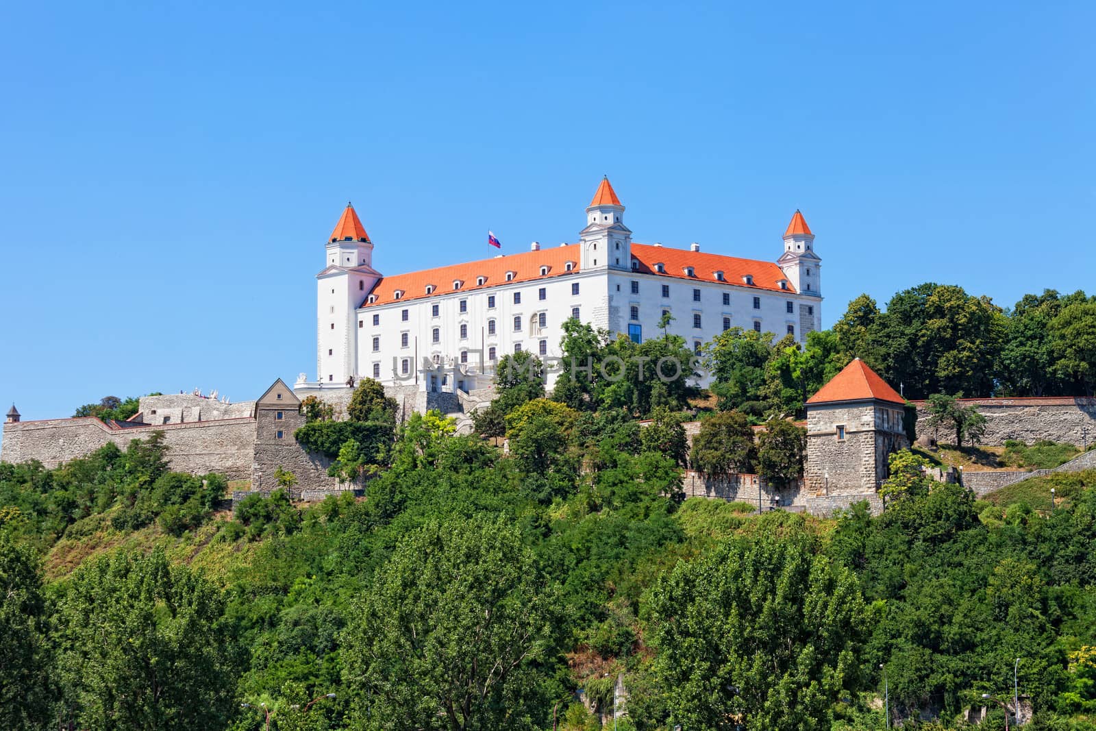 Medieval castle on the hill against the sky by elena_shchipkova