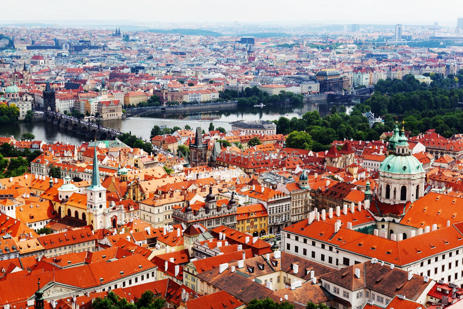 View of the historical districts of Prague from an observation deck