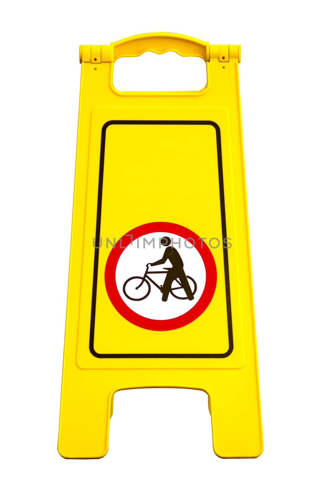 Warning sign Please be guided bike.Isolate on white.