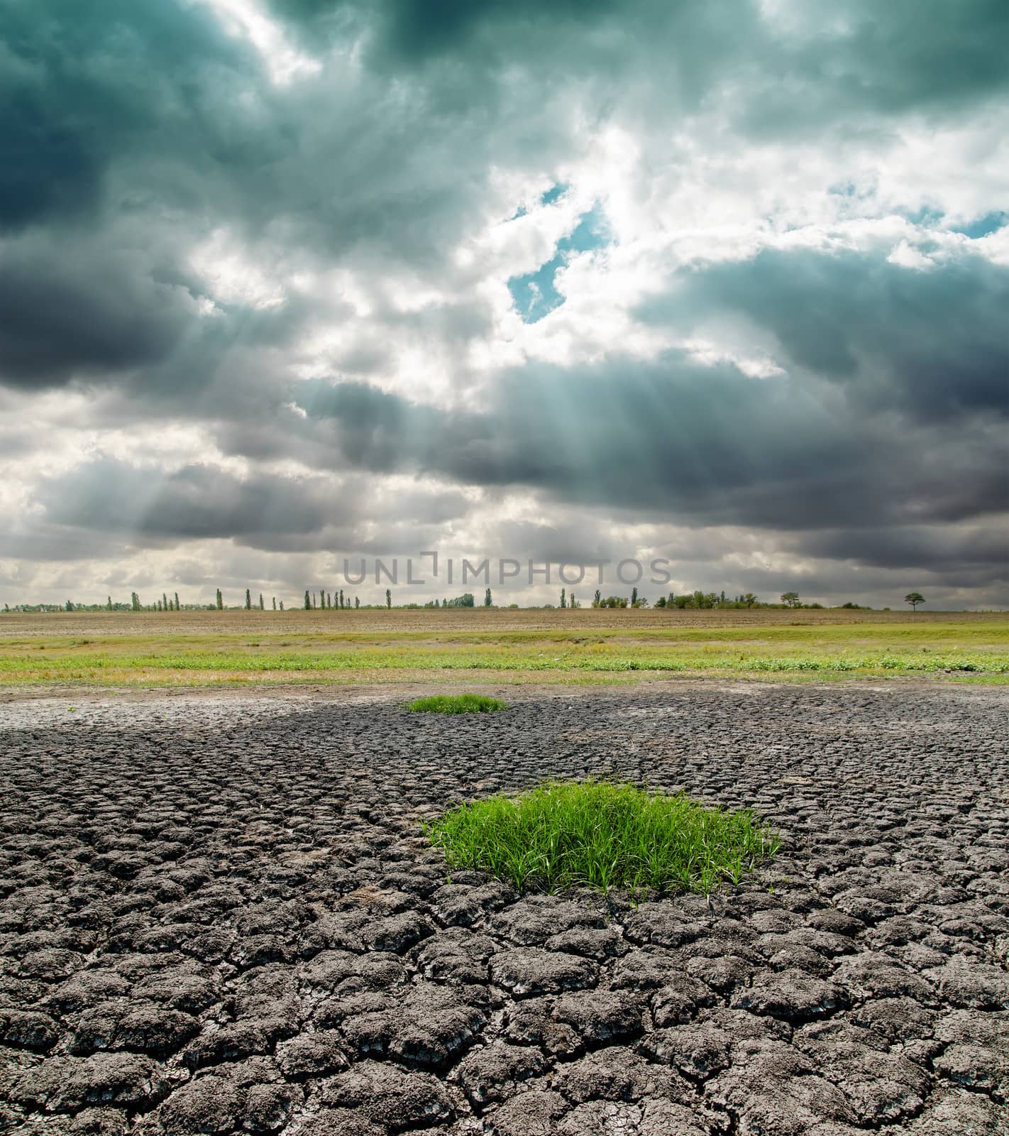 drought land and dramatic sky