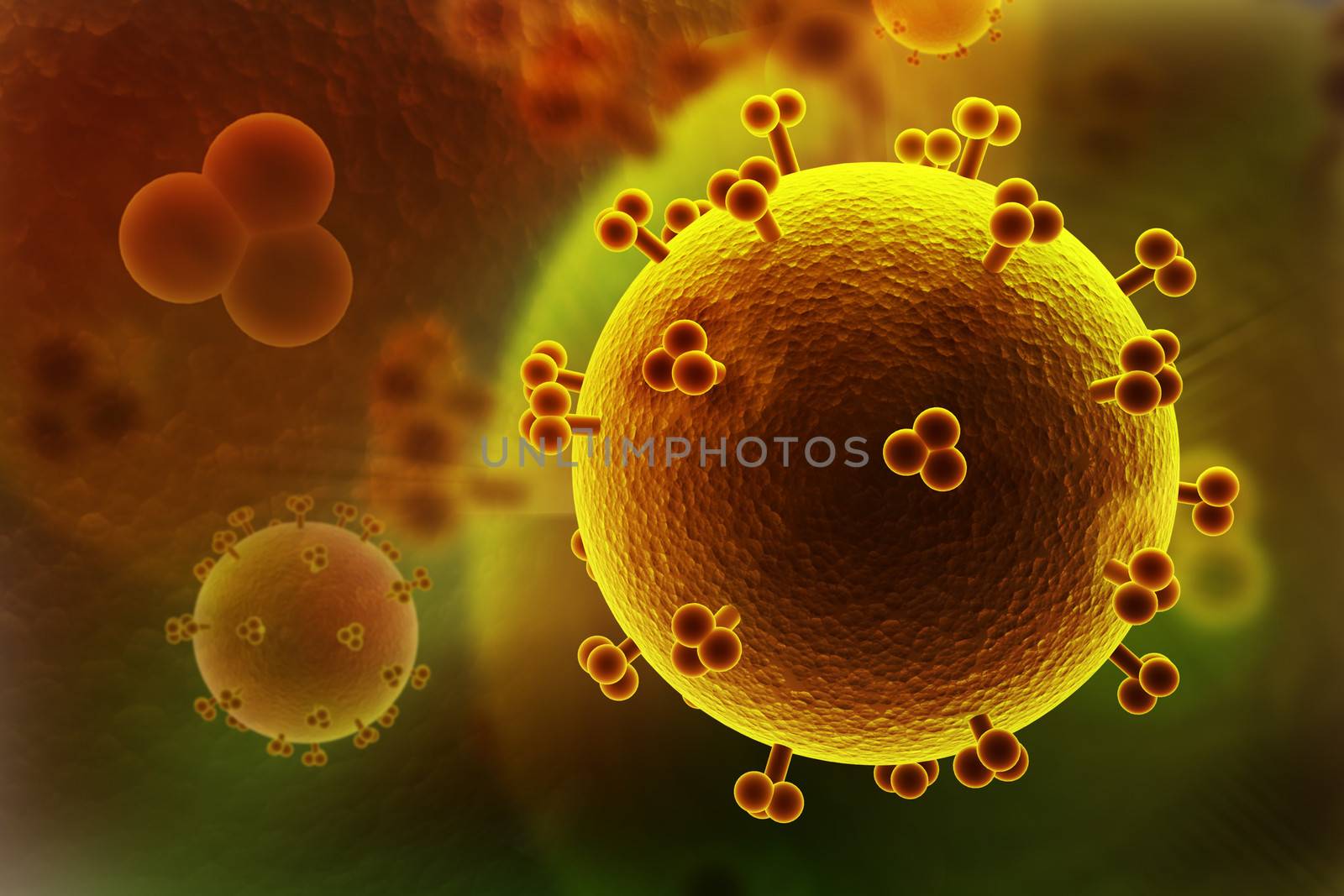 Digital illustration of hi virus in colour background