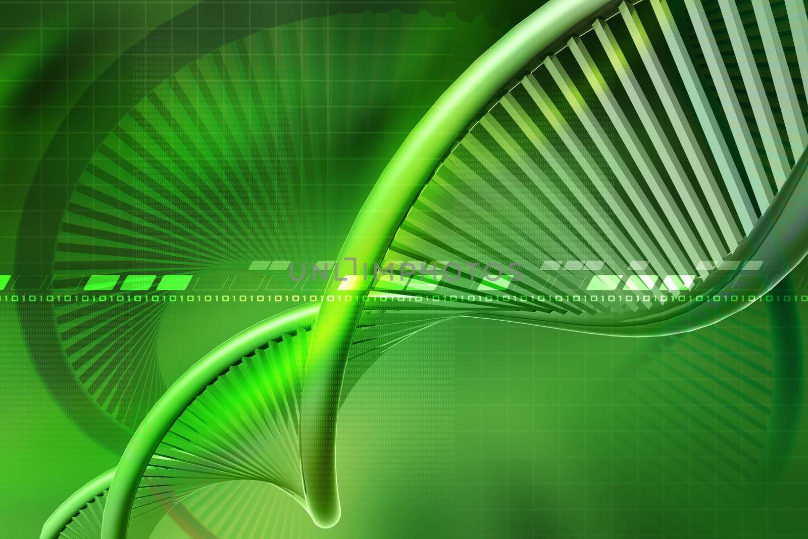 Digital illustration of a dna in colour background