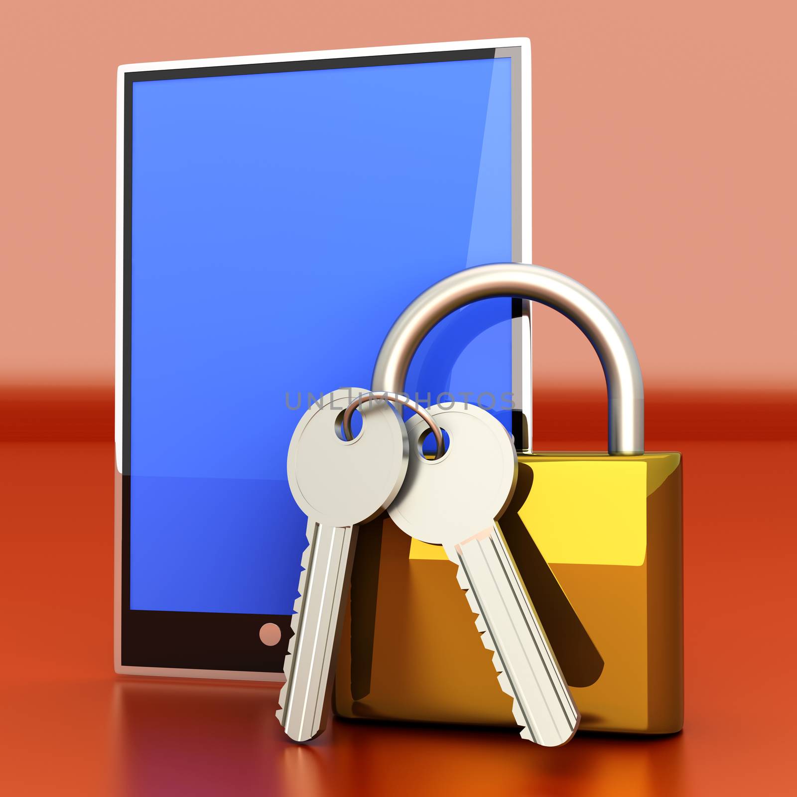 A secure Tablet PC. 3D rendered illustration.